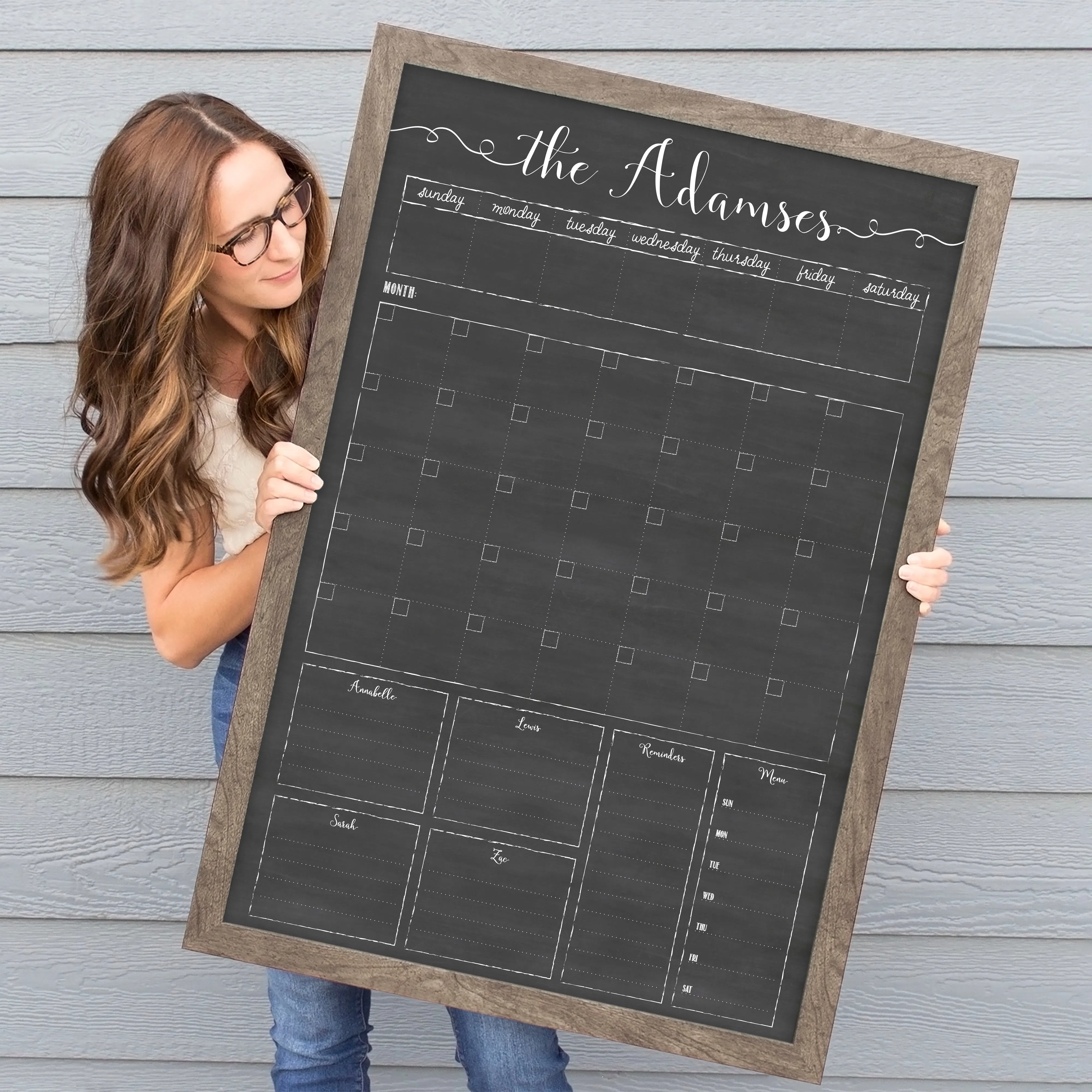 Week & Month Combo Framed Chalkboard   6 sections | Vertical Knope