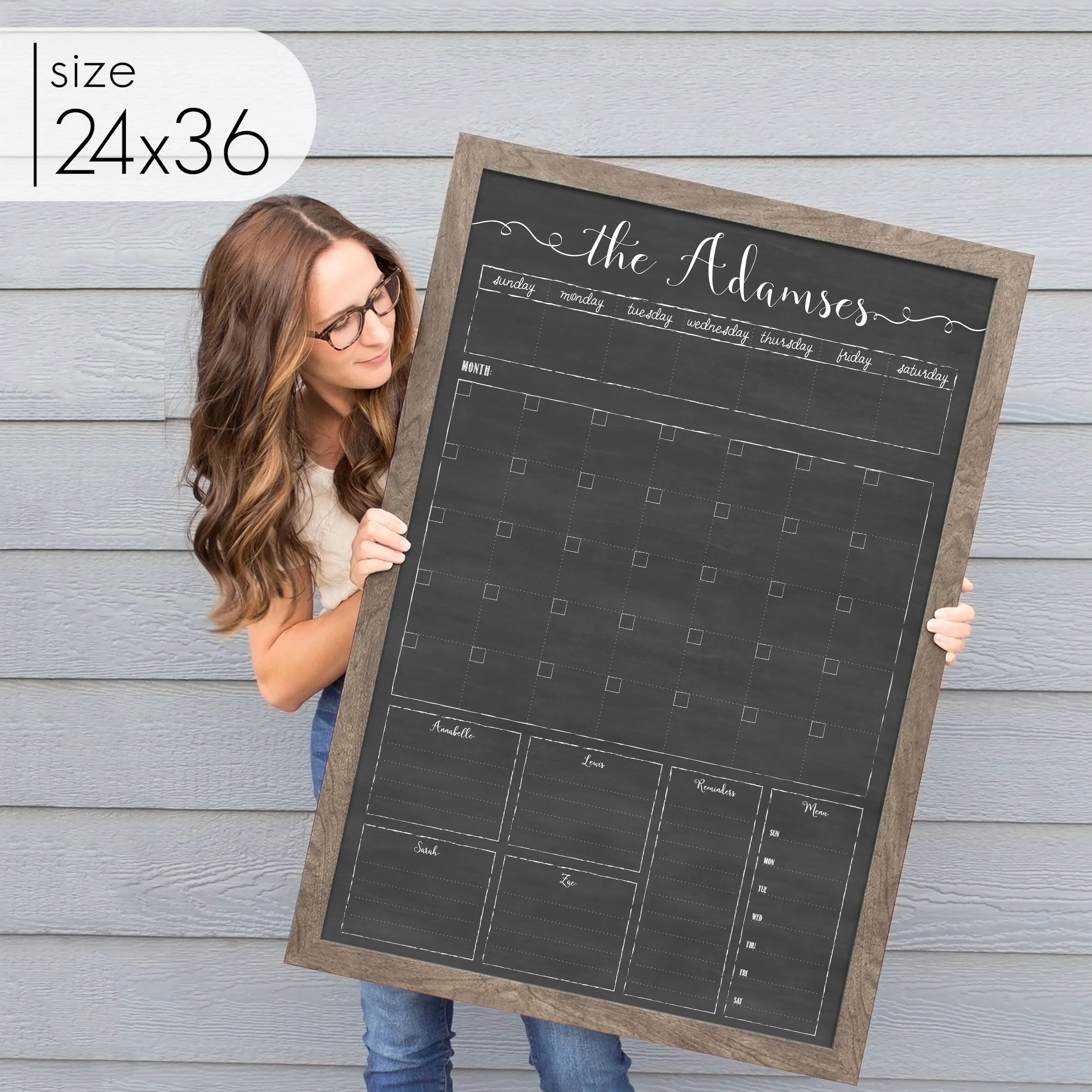 Week & Month Combo Framed Chalkboard   6 sections | Vertical Knope