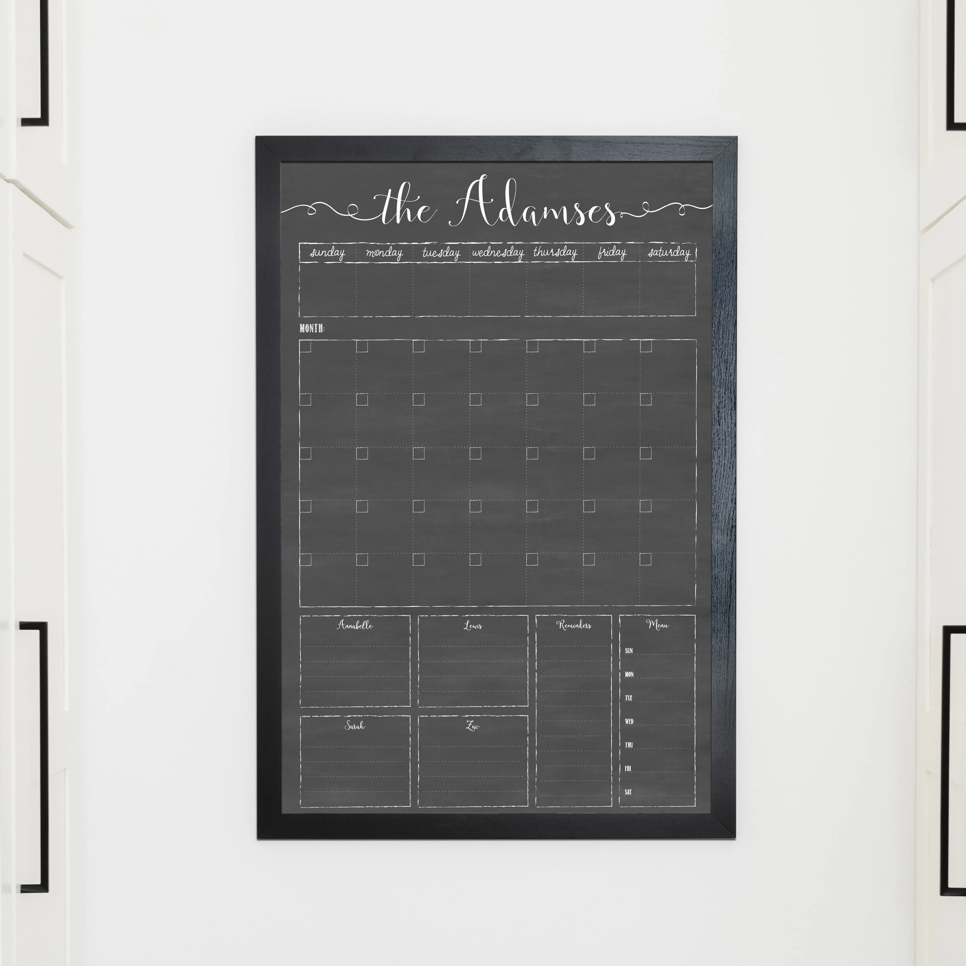 Week & Month Combo Framed Chalkboard   6 sections | Vertical Knope