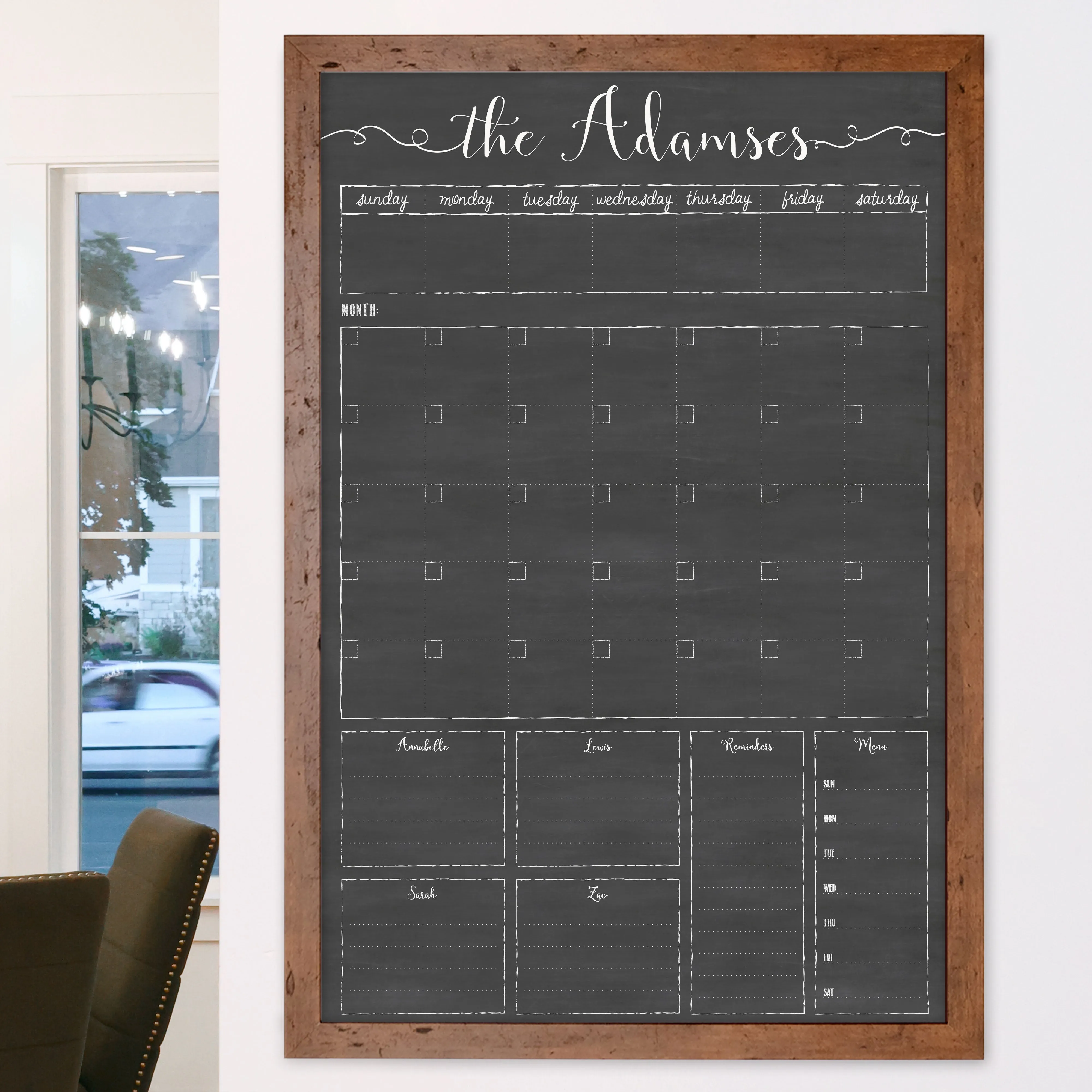 Week & Month Combo Framed Chalkboard   6 sections | Vertical Knope