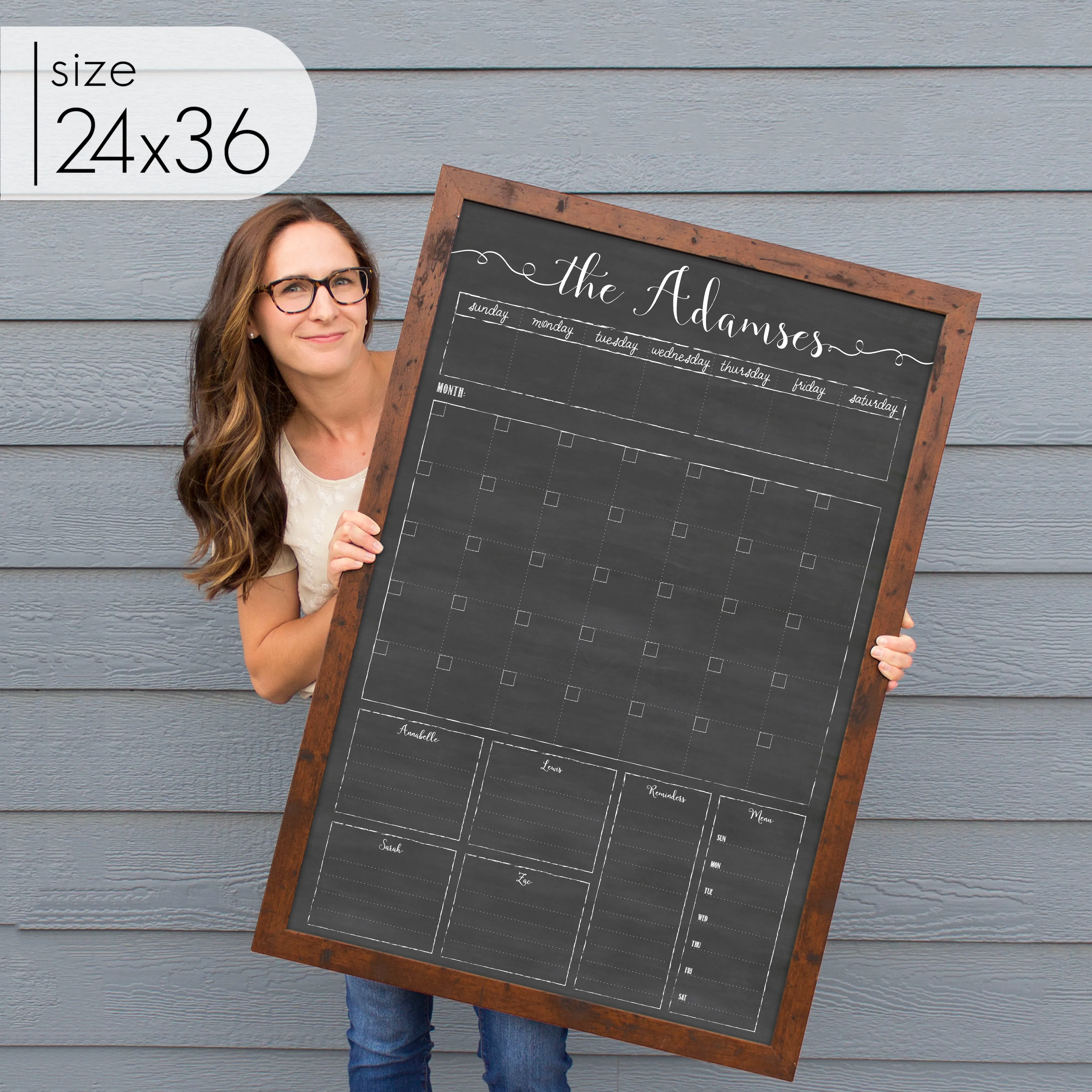 Week & Month Combo Framed Chalkboard   6 sections | Vertical Knope