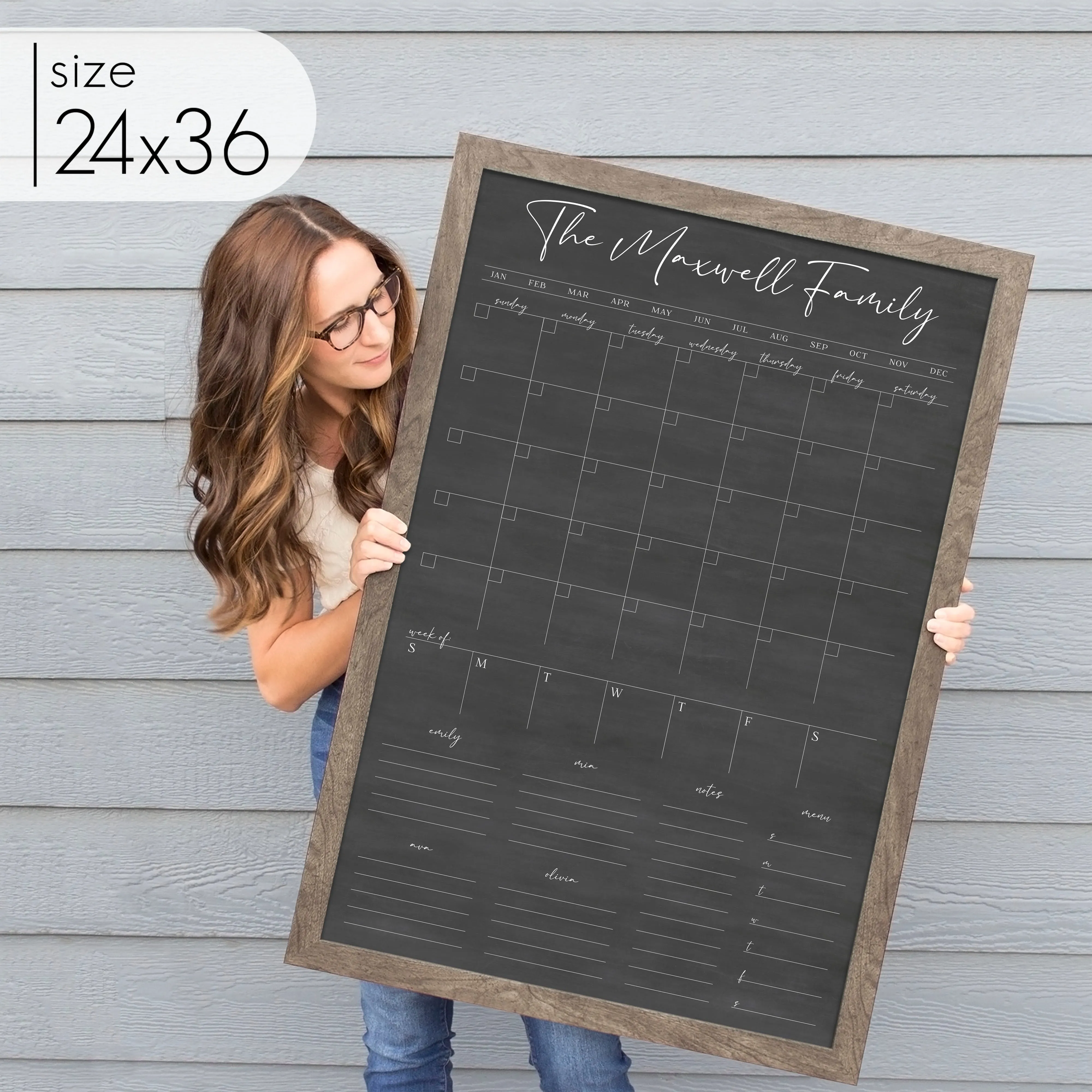 Week & Month Combo Framed Chalkboard   6 sections | Vertical Pennington