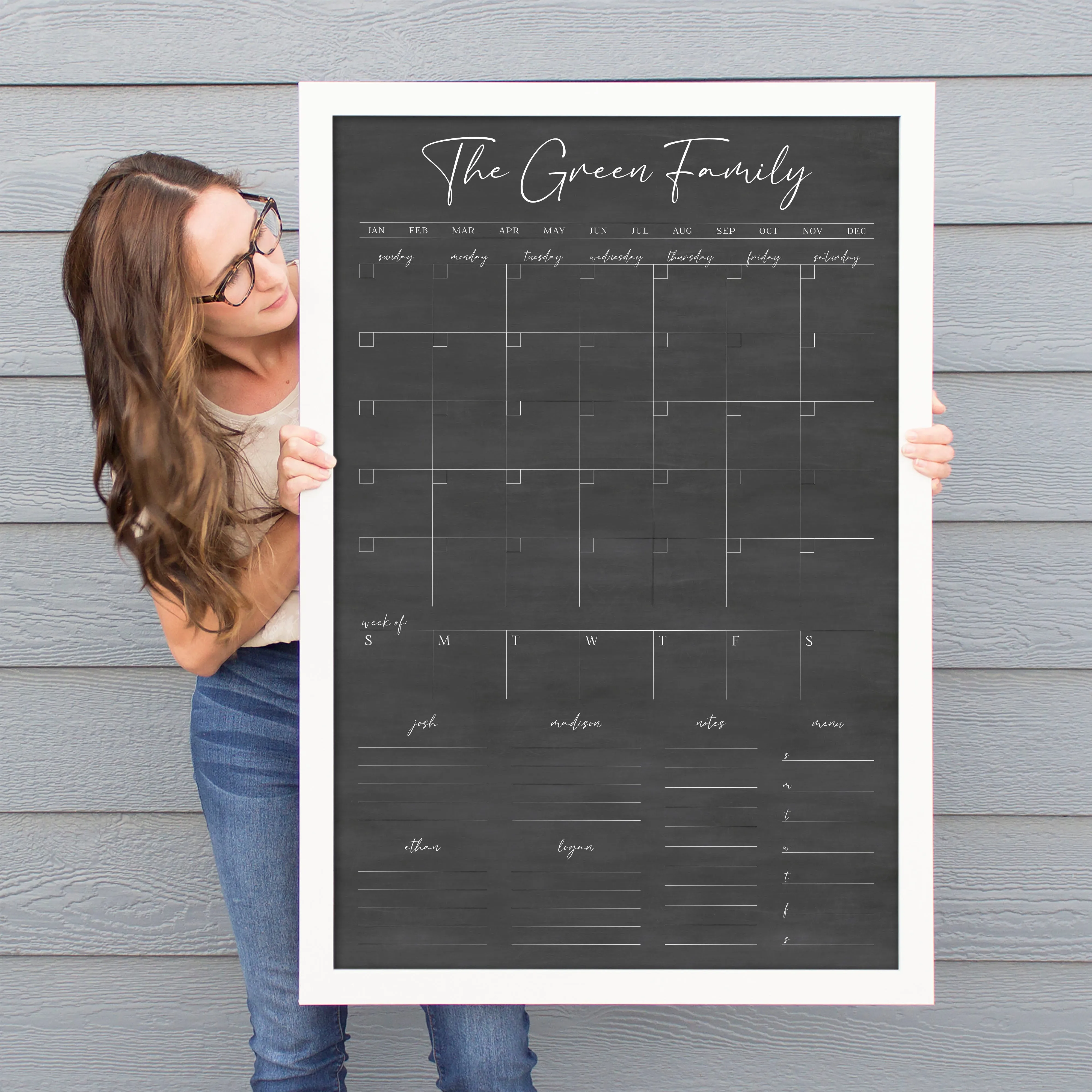 Week & Month Combo Framed Chalkboard   6 sections | Vertical Pennington