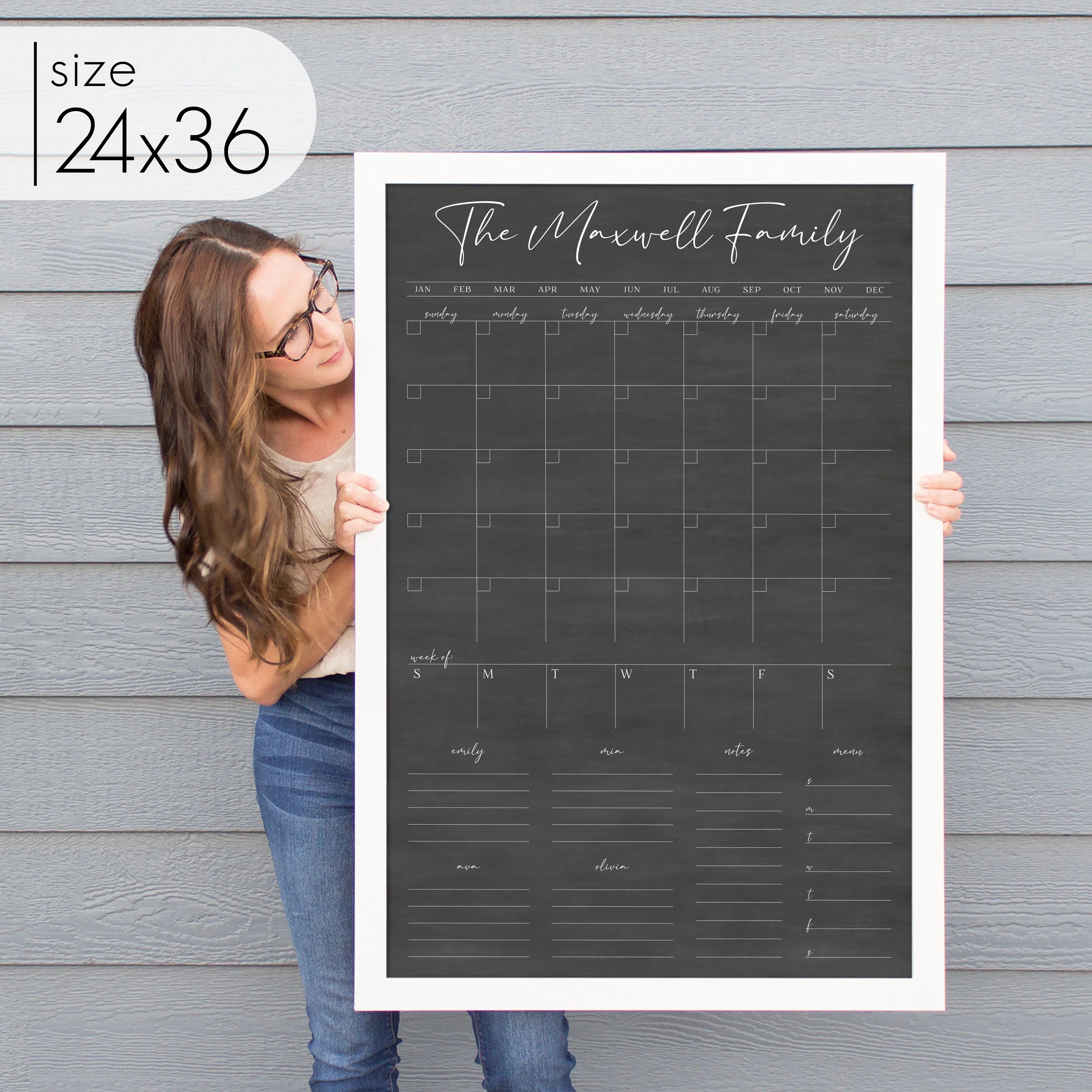 Week & Month Combo Framed Chalkboard   6 sections | Vertical Pennington