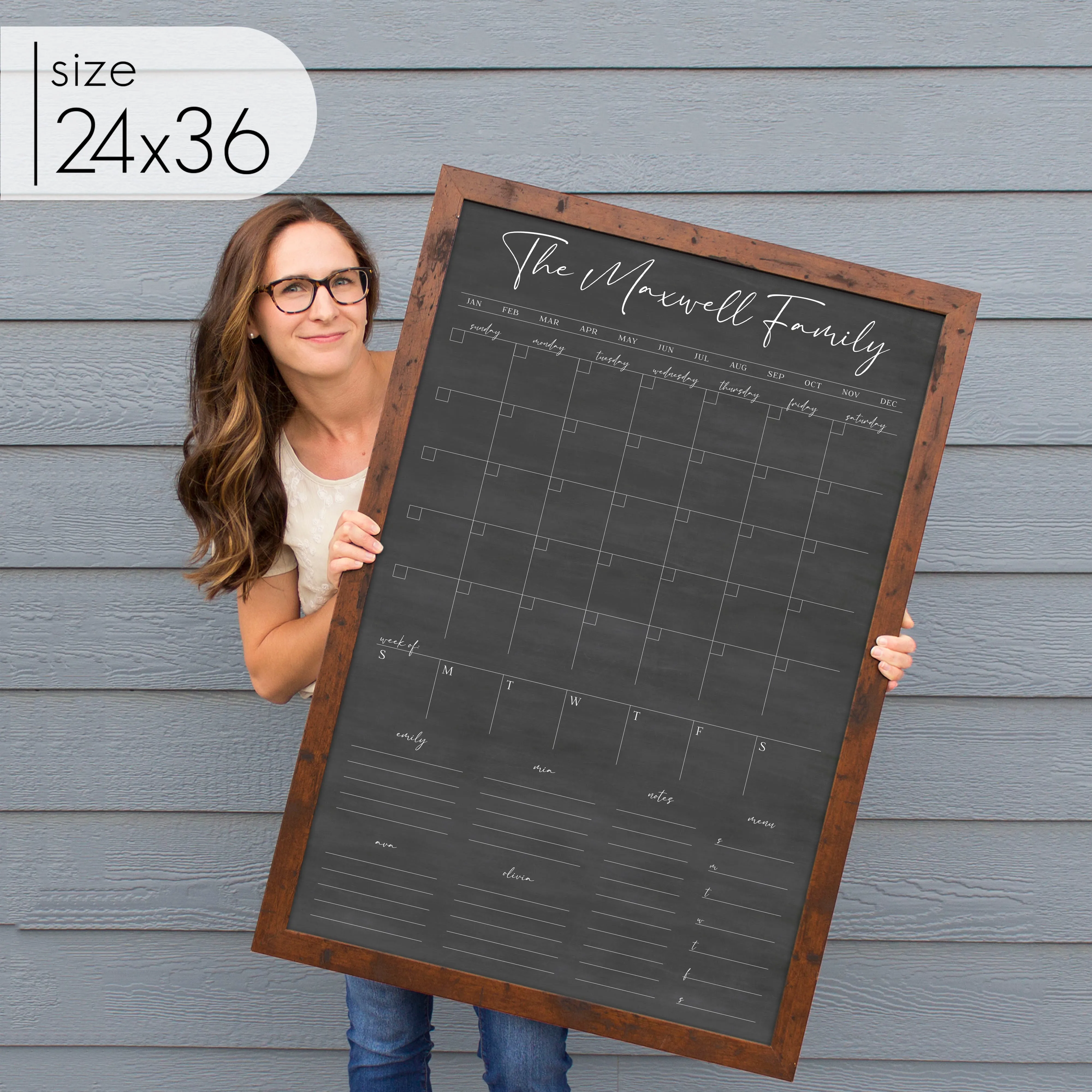 Week & Month Combo Framed Chalkboard   6 sections | Vertical Pennington