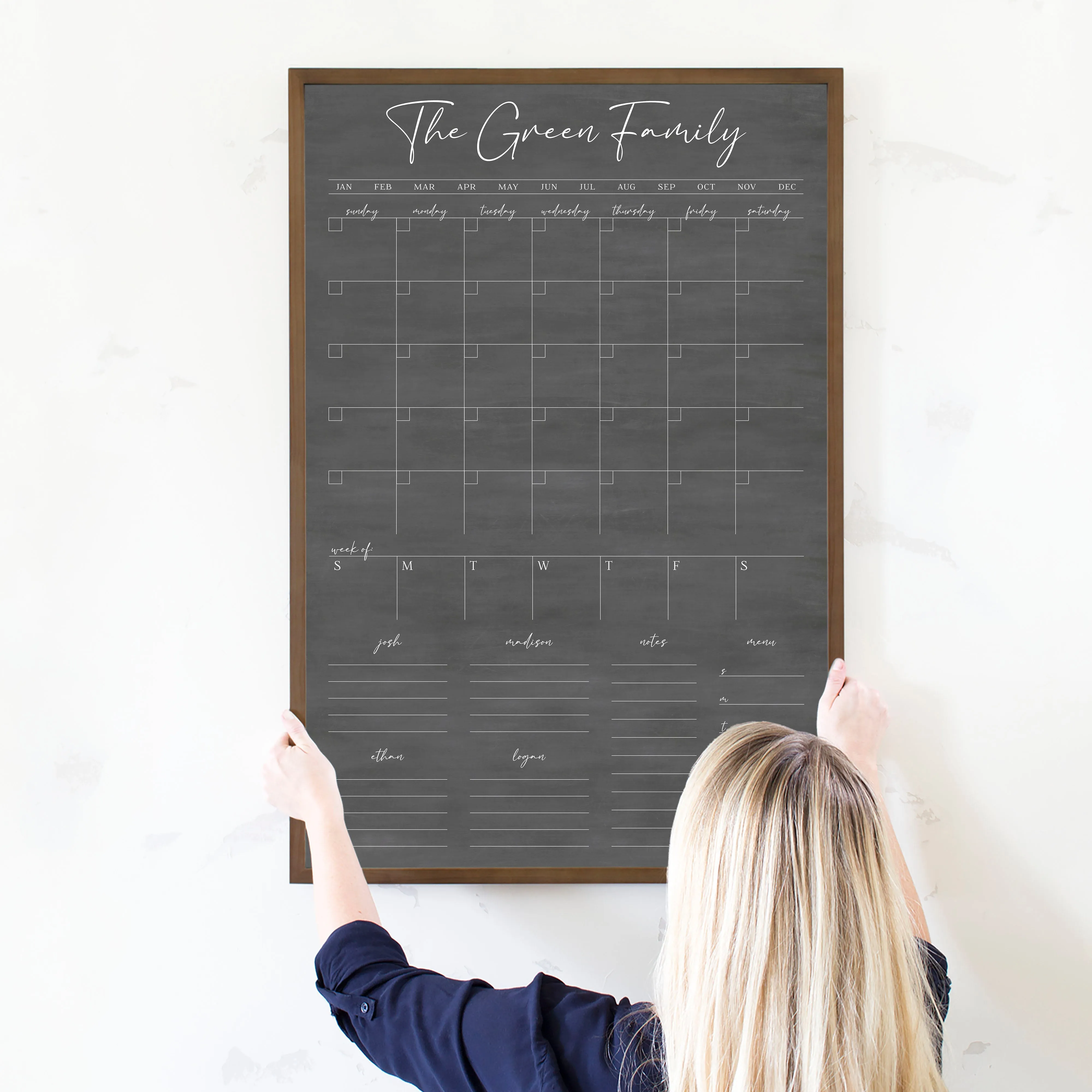 Week & Month Combo Framed Chalkboard   6 sections | Vertical Pennington