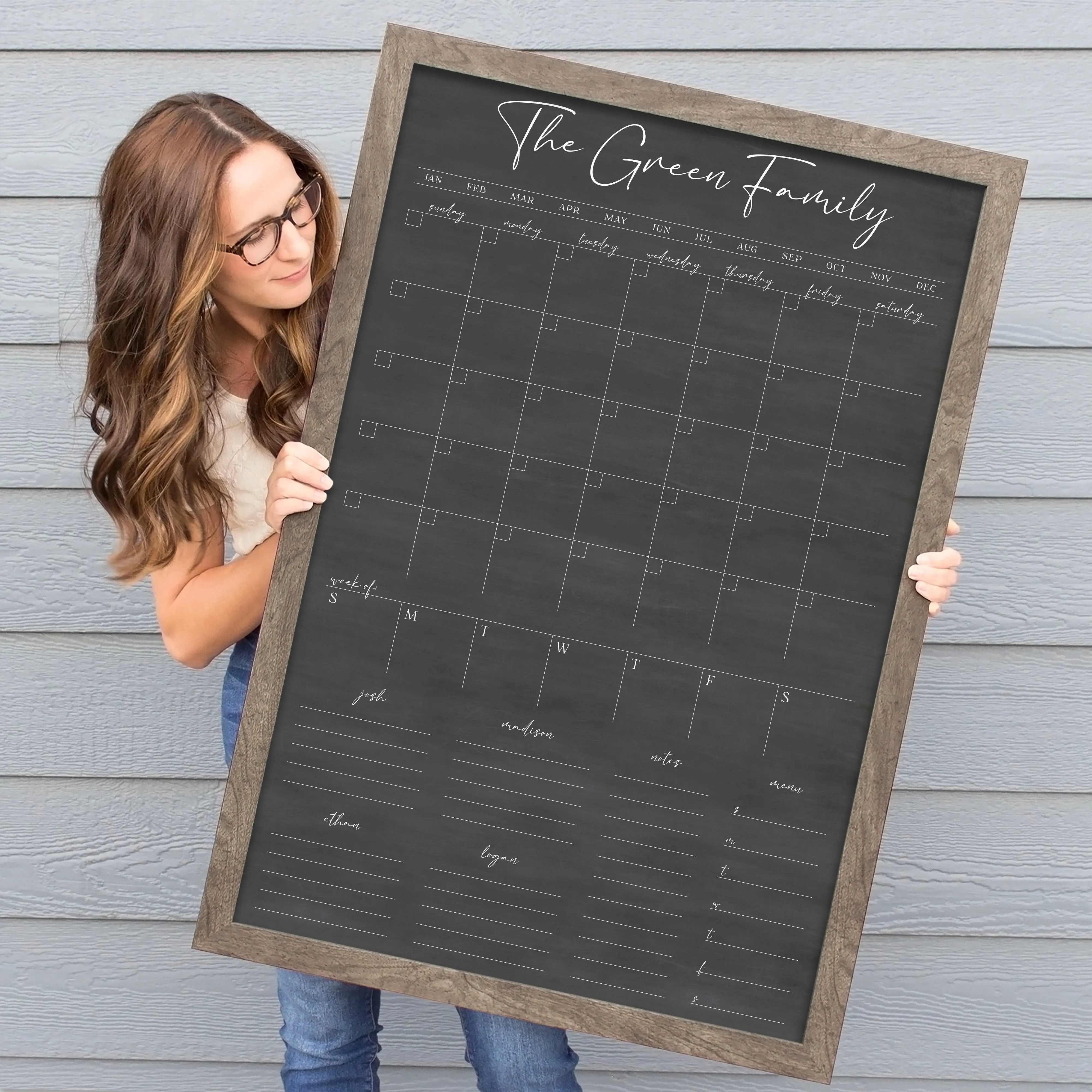 Week & Month Combo Framed Chalkboard   6 sections | Vertical Pennington