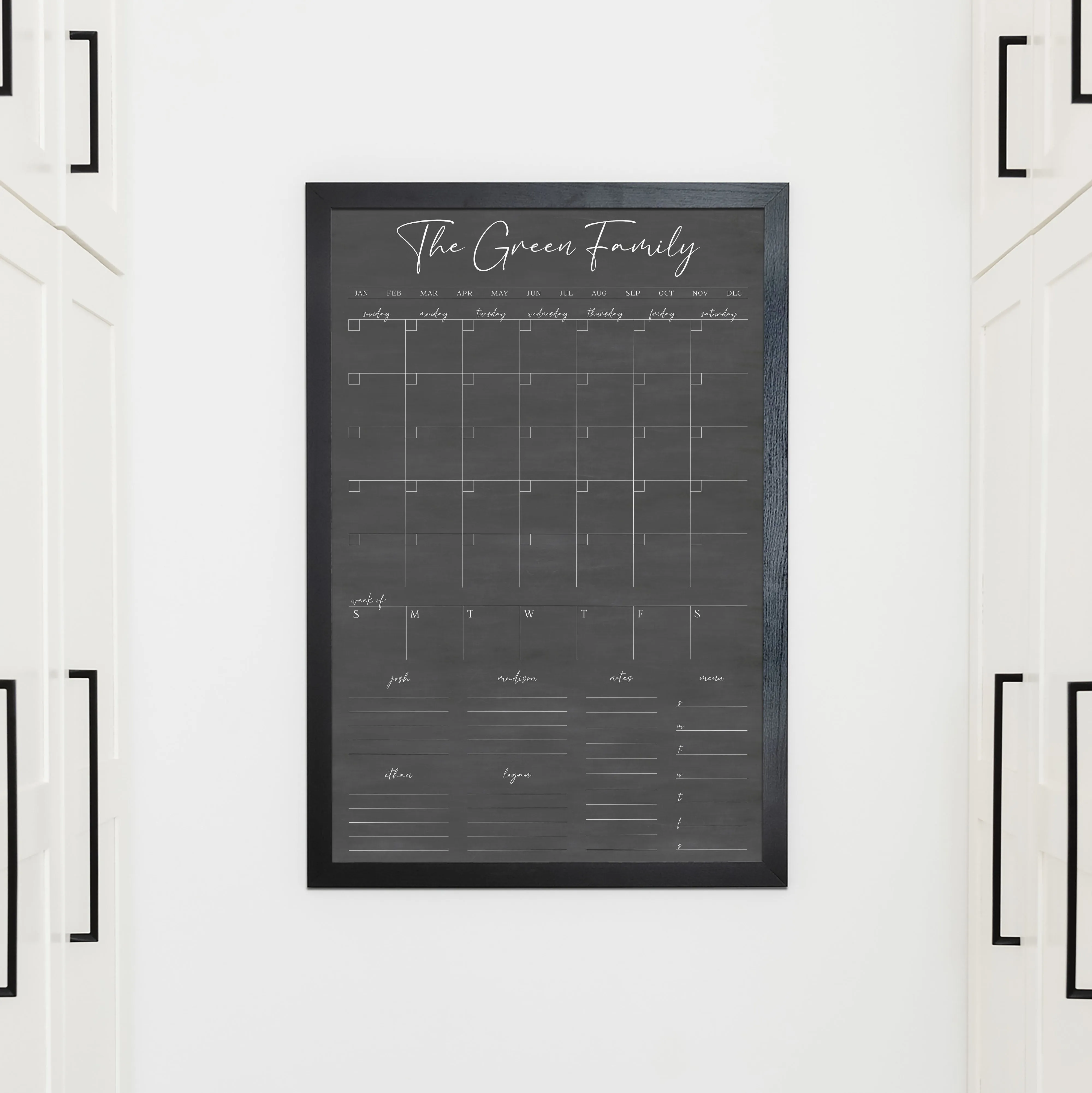 Week & Month Combo Framed Chalkboard   6 sections | Vertical Pennington