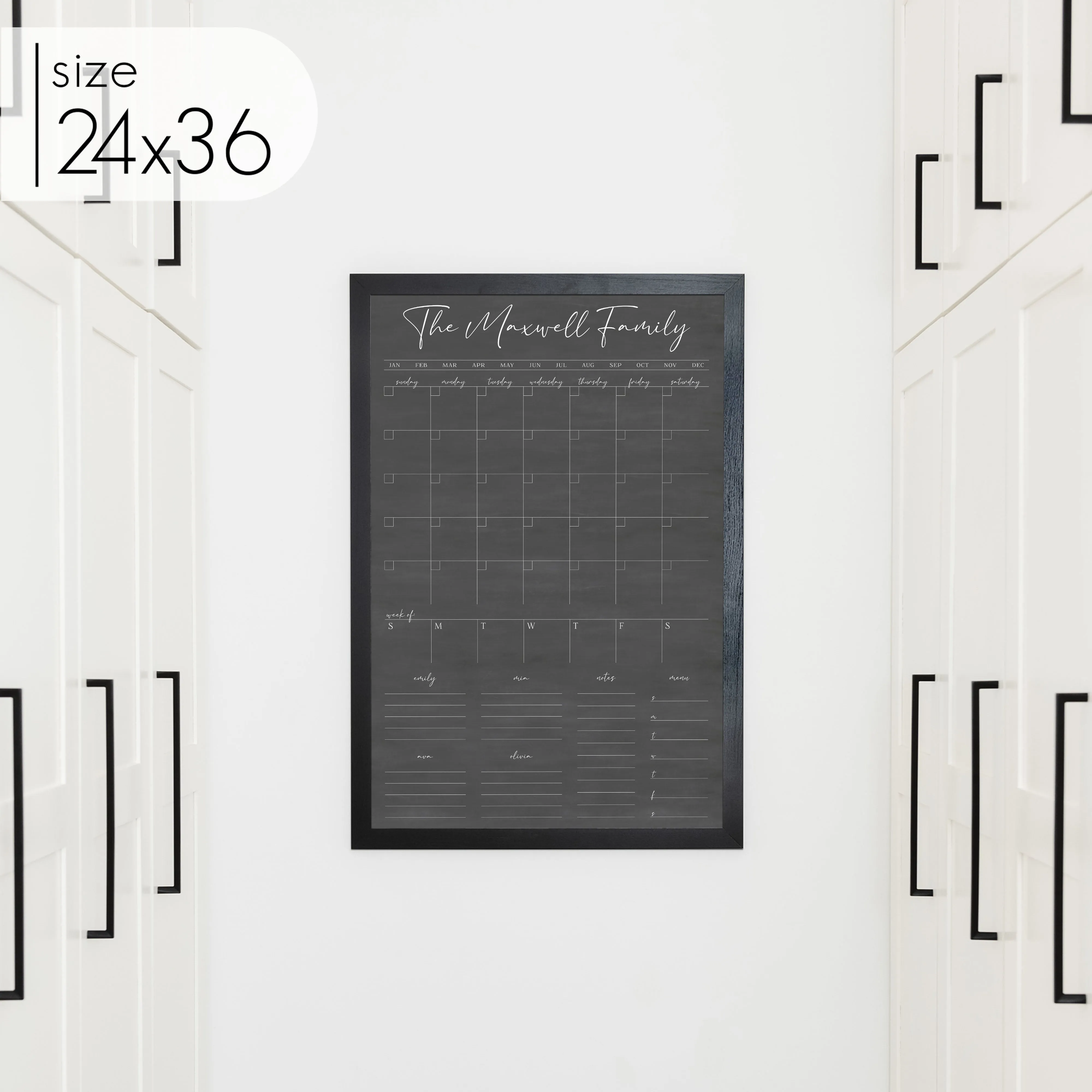 Week & Month Combo Framed Chalkboard   6 sections | Vertical Pennington