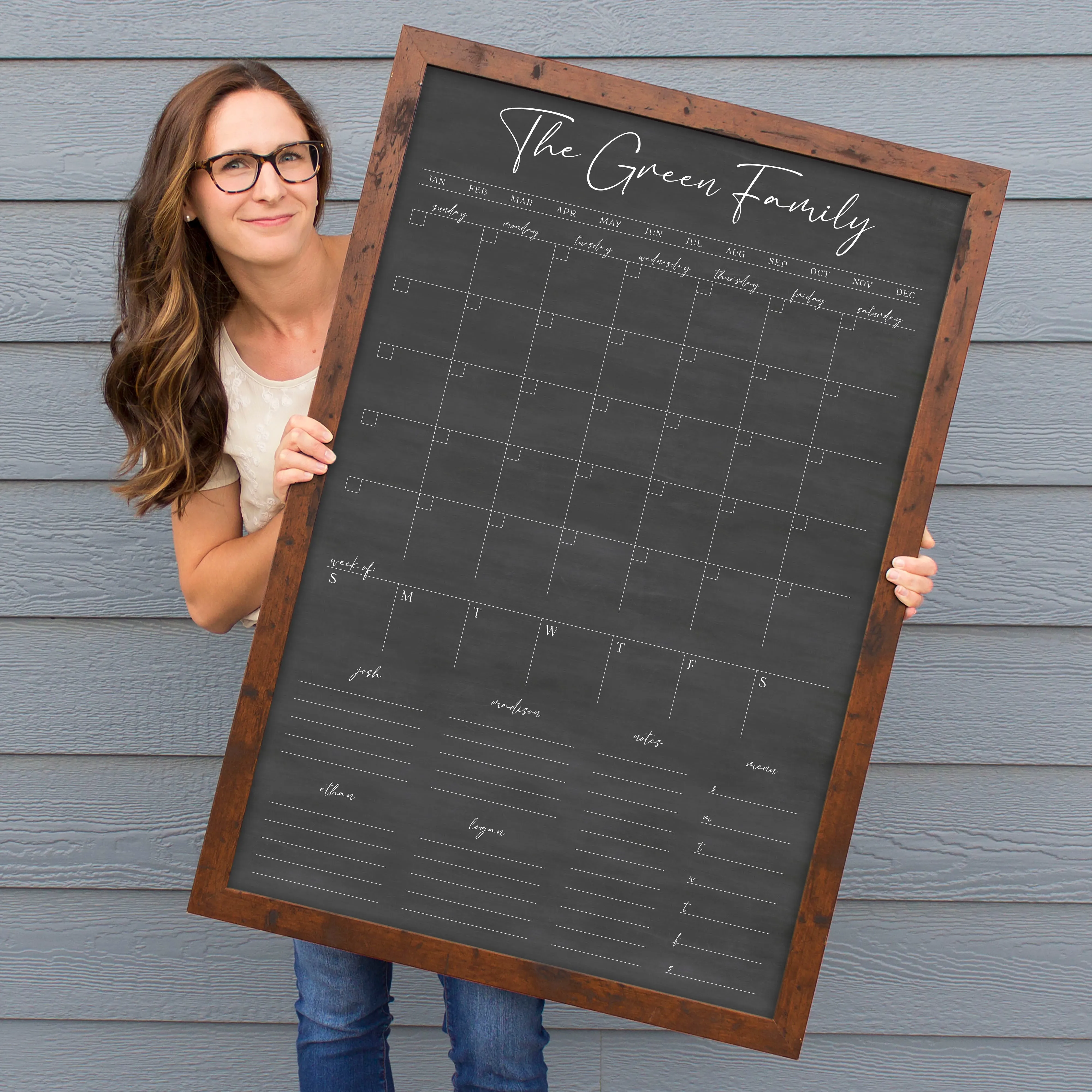 Week & Month Combo Framed Chalkboard   6 sections | Vertical Pennington