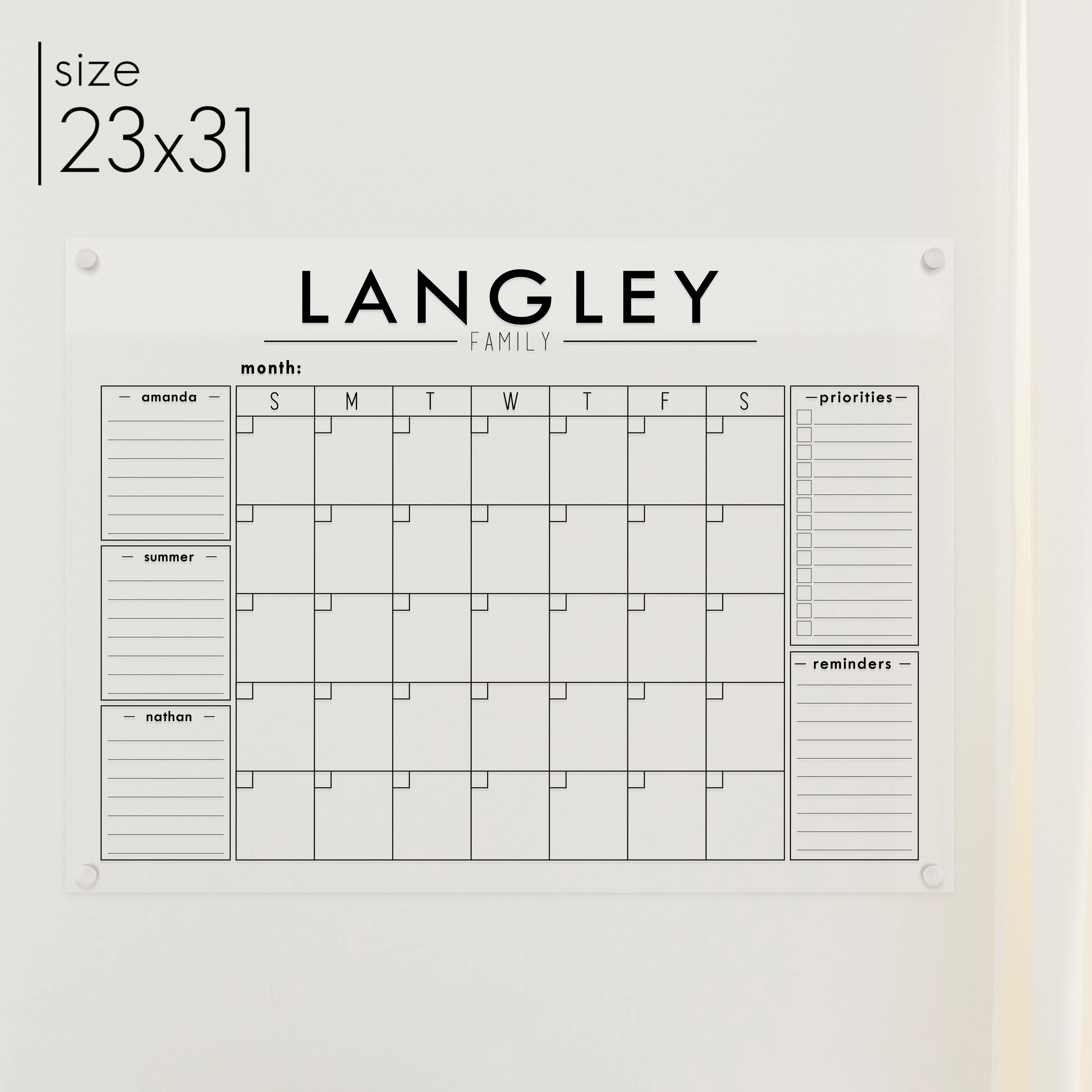 Weekly Acrylic Calendar   3 Sections | Horizontal Traeger