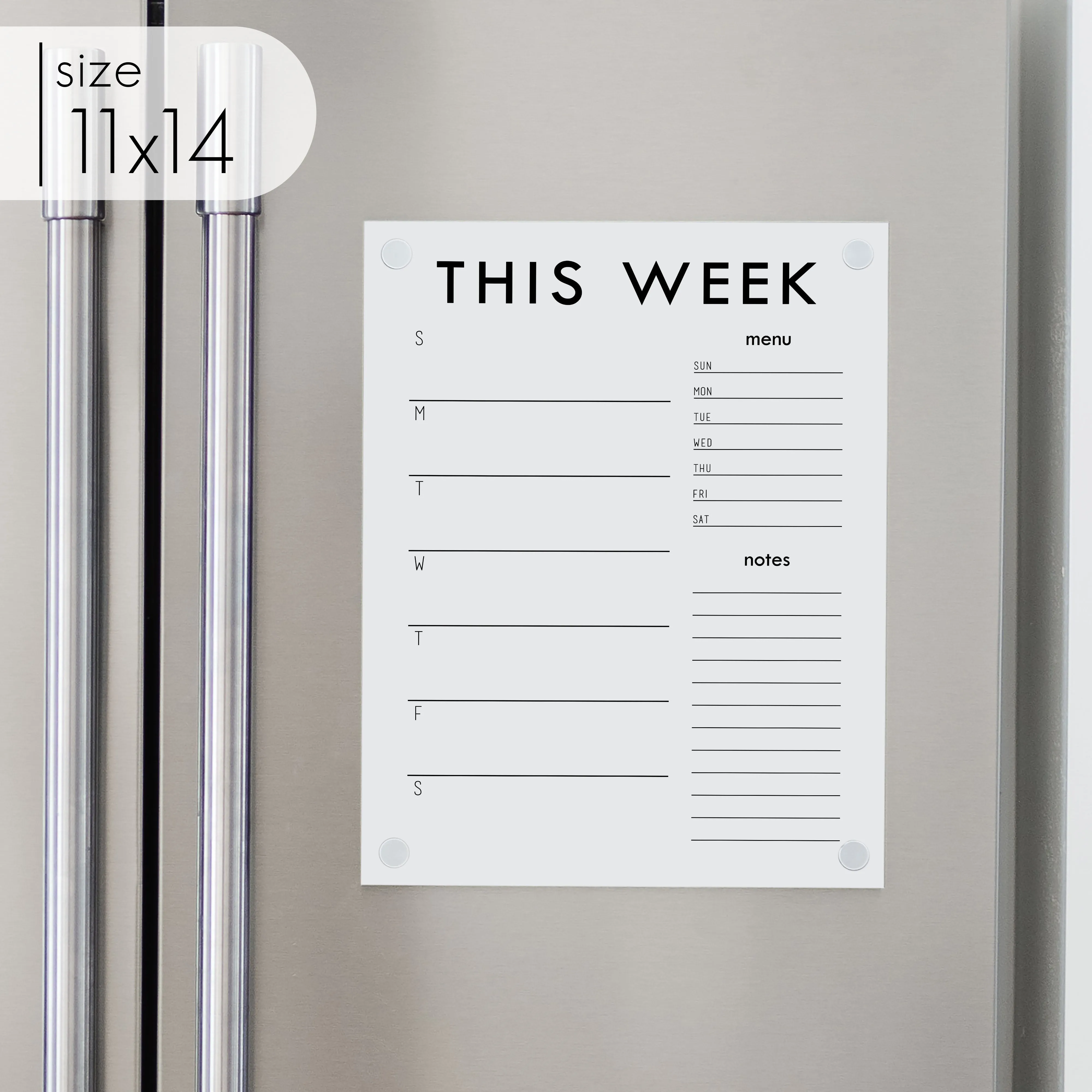 Weekly Acrylic White Fridge Calendar   2 Sections | Vertical Madi