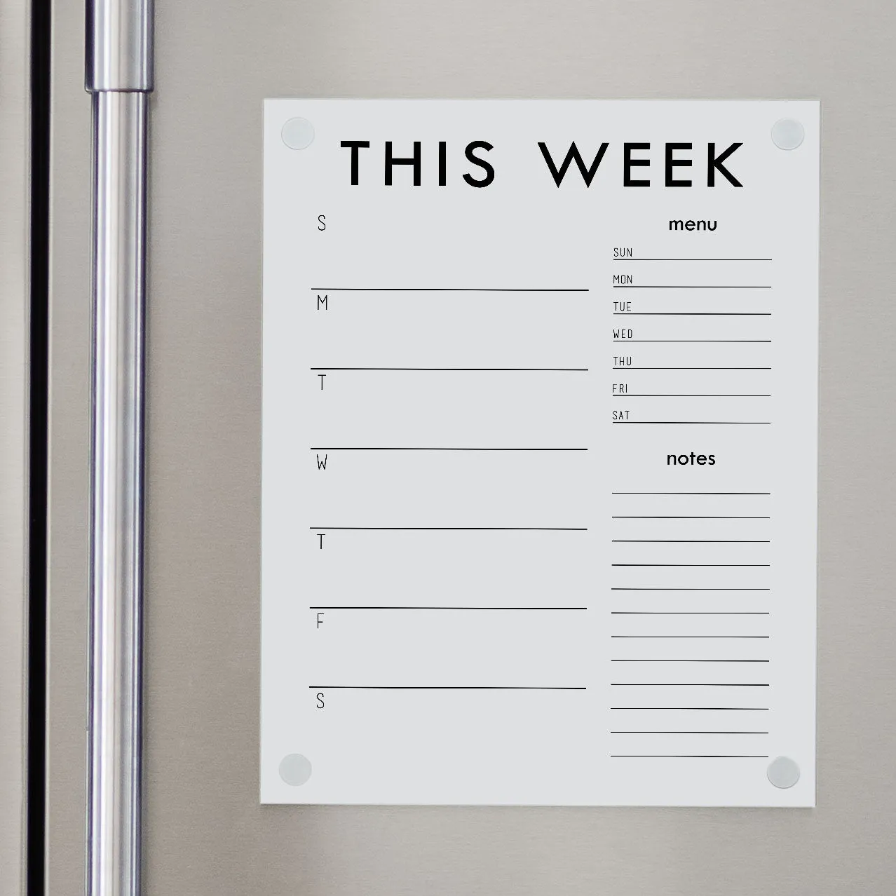 Weekly Acrylic White Fridge Calendar   2 Sections | Vertical Madi