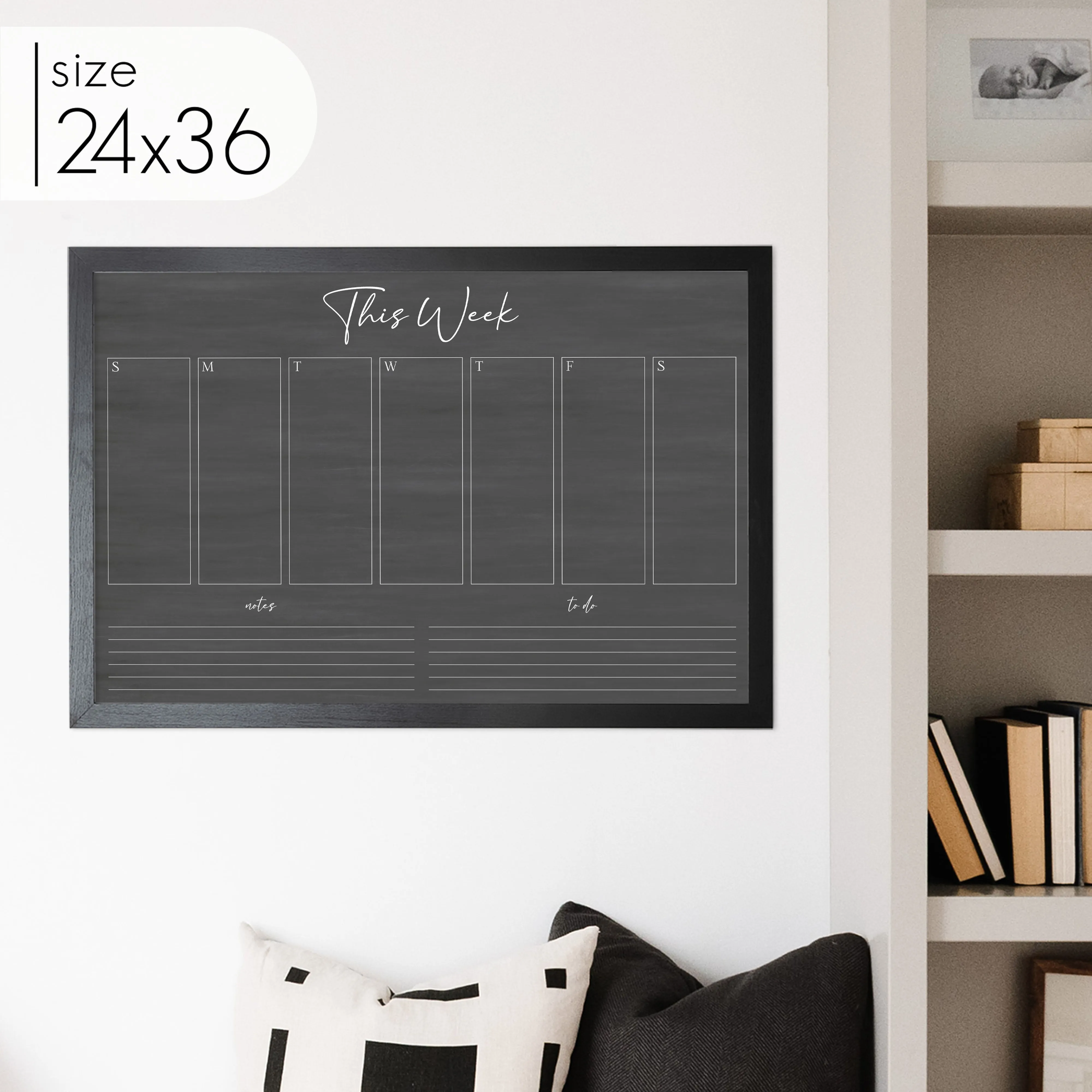 Weekly Framed Chalkboard Calendar   2 sections | Horizontal Pennington