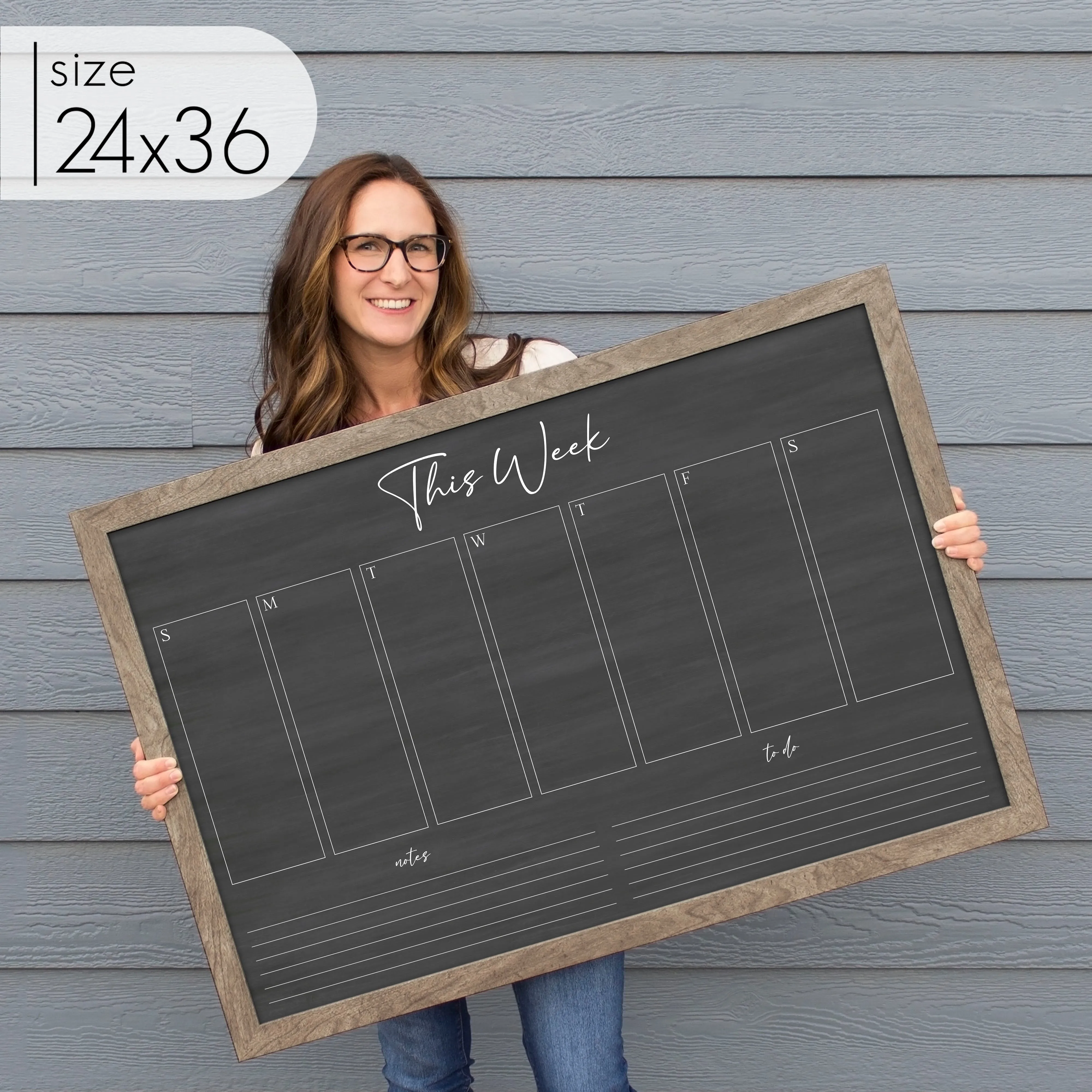 Weekly Framed Chalkboard Calendar   2 sections | Horizontal Pennington