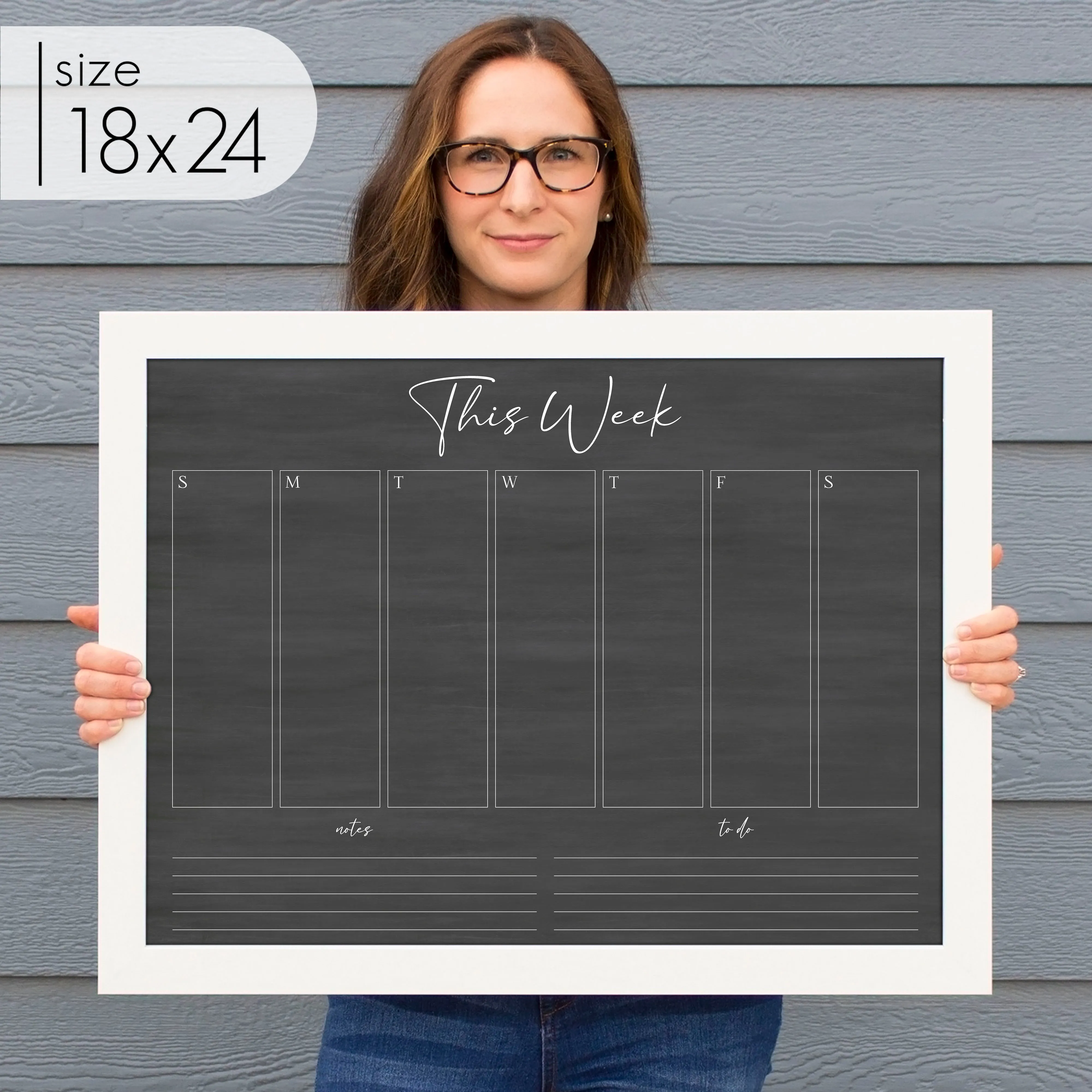 Weekly Framed Chalkboard Calendar   2 sections | Horizontal Pennington