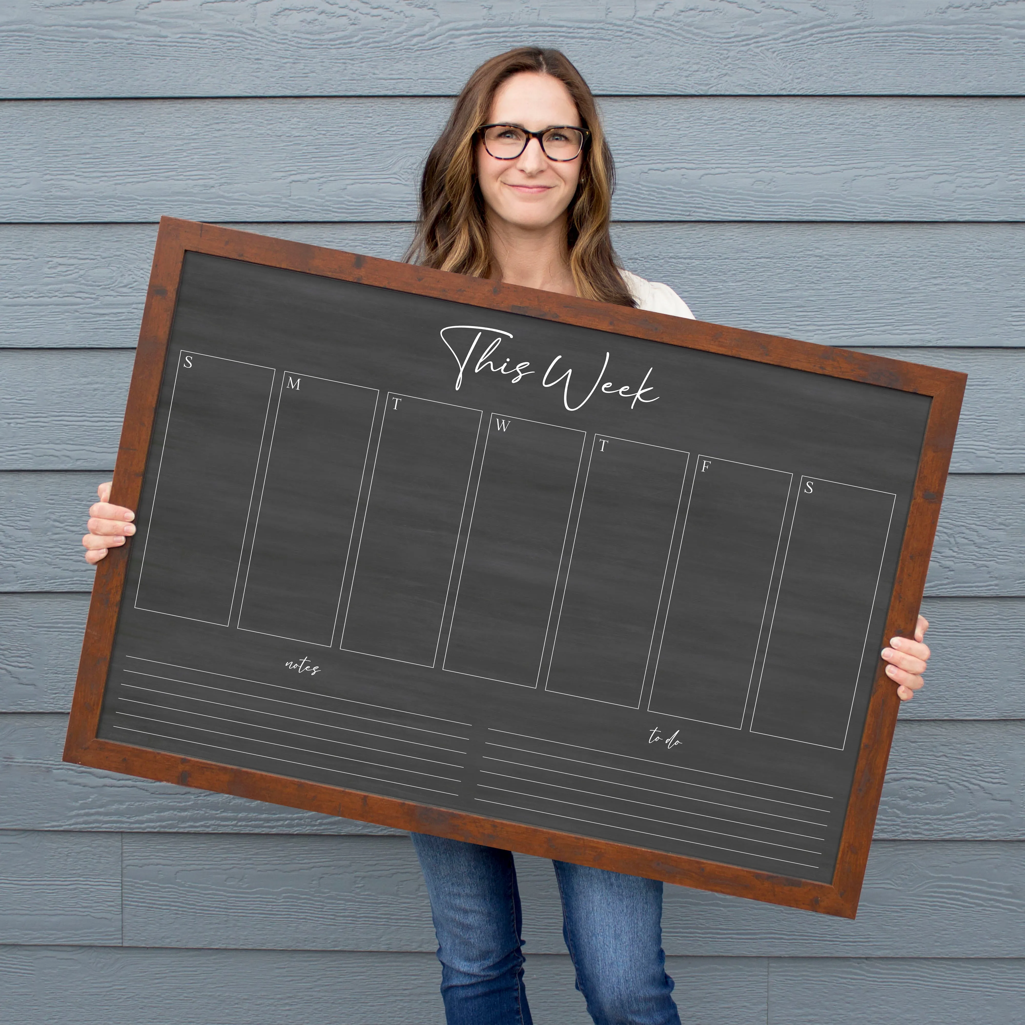 Weekly Framed Chalkboard Calendar   2 sections | Horizontal Pennington