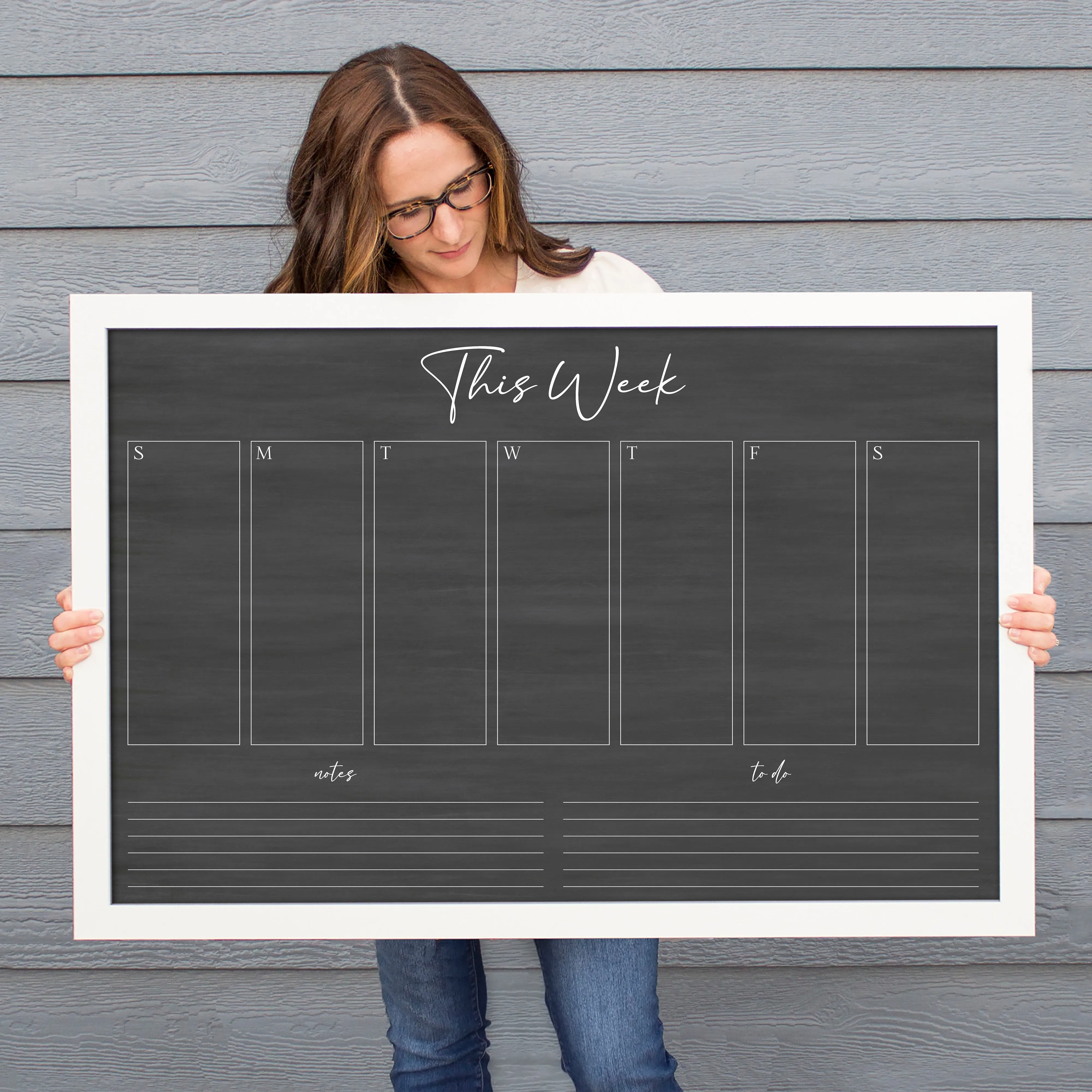 Weekly Framed Chalkboard Calendar   2 sections | Horizontal Pennington