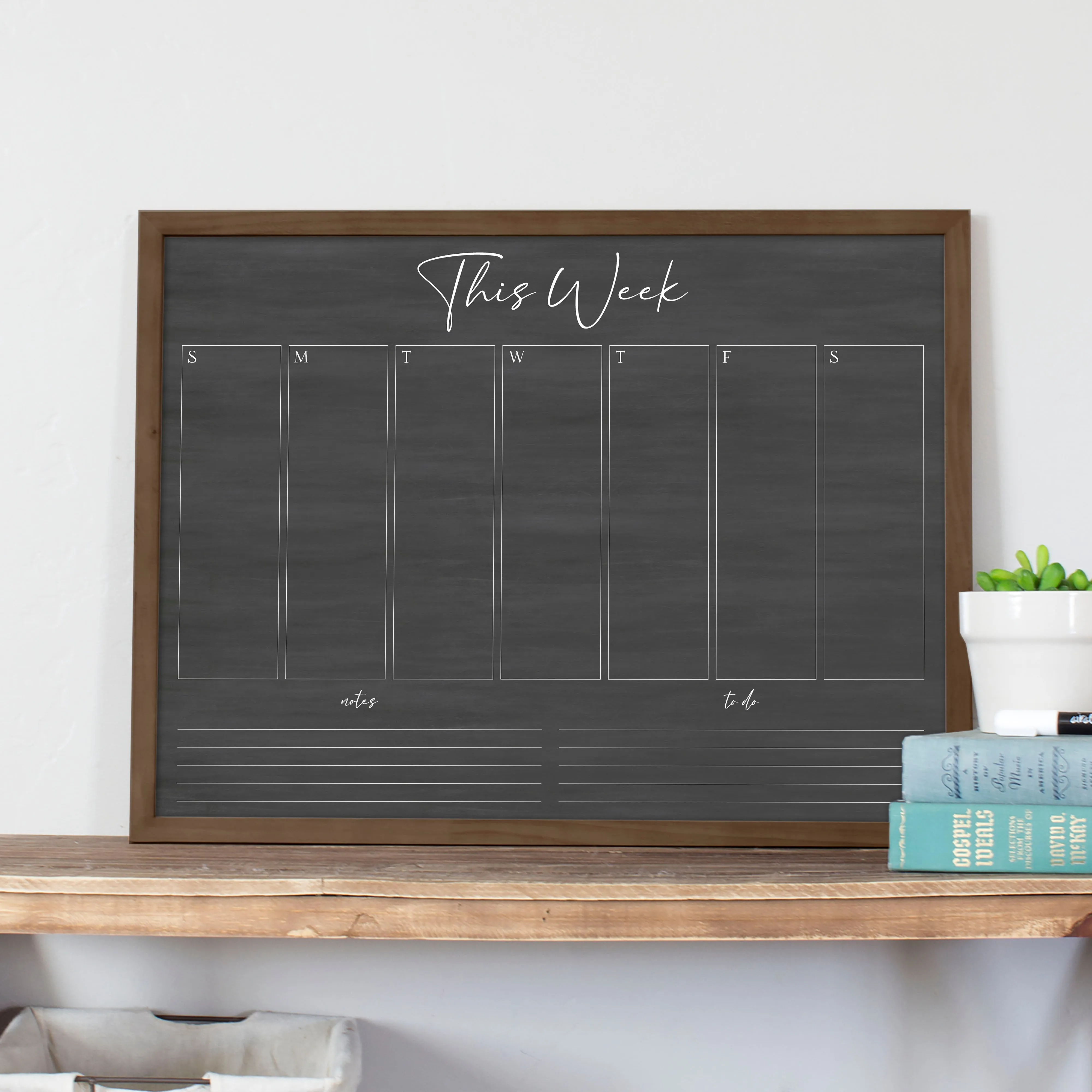 Weekly Framed Chalkboard Calendar   2 sections | Horizontal Pennington