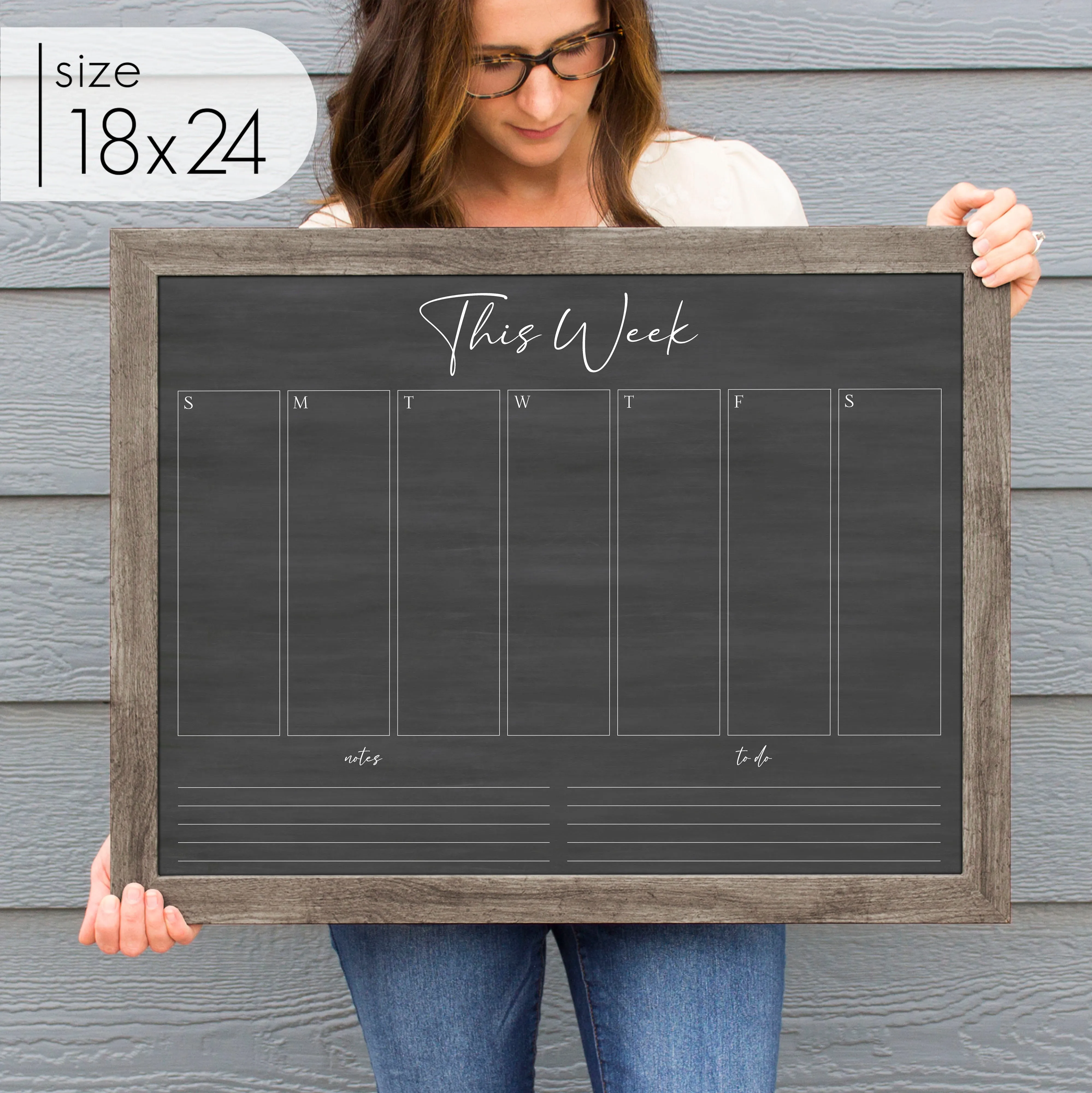 Weekly Framed Chalkboard Calendar   2 sections | Horizontal Pennington