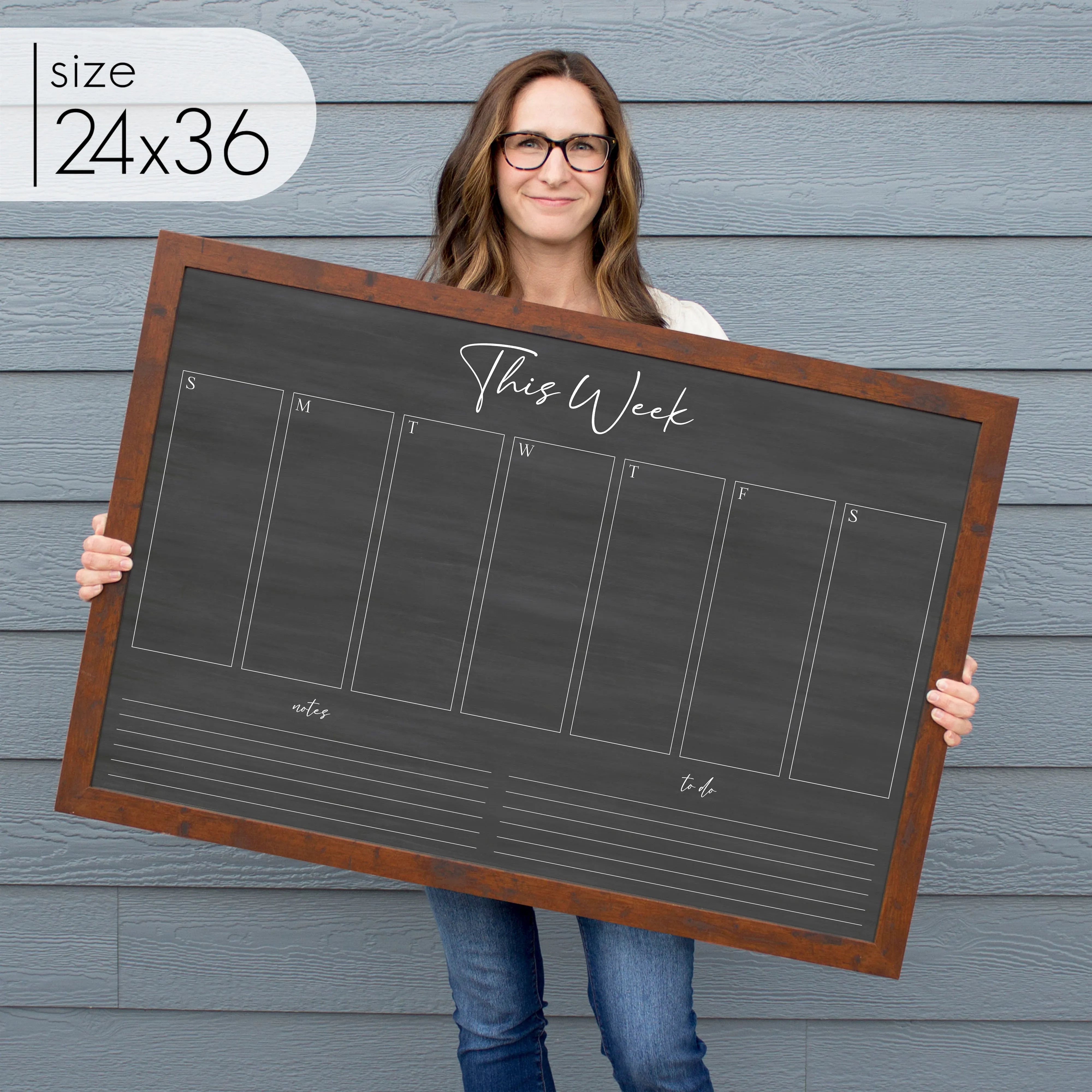 Weekly Framed Chalkboard Calendar   2 sections | Horizontal Pennington