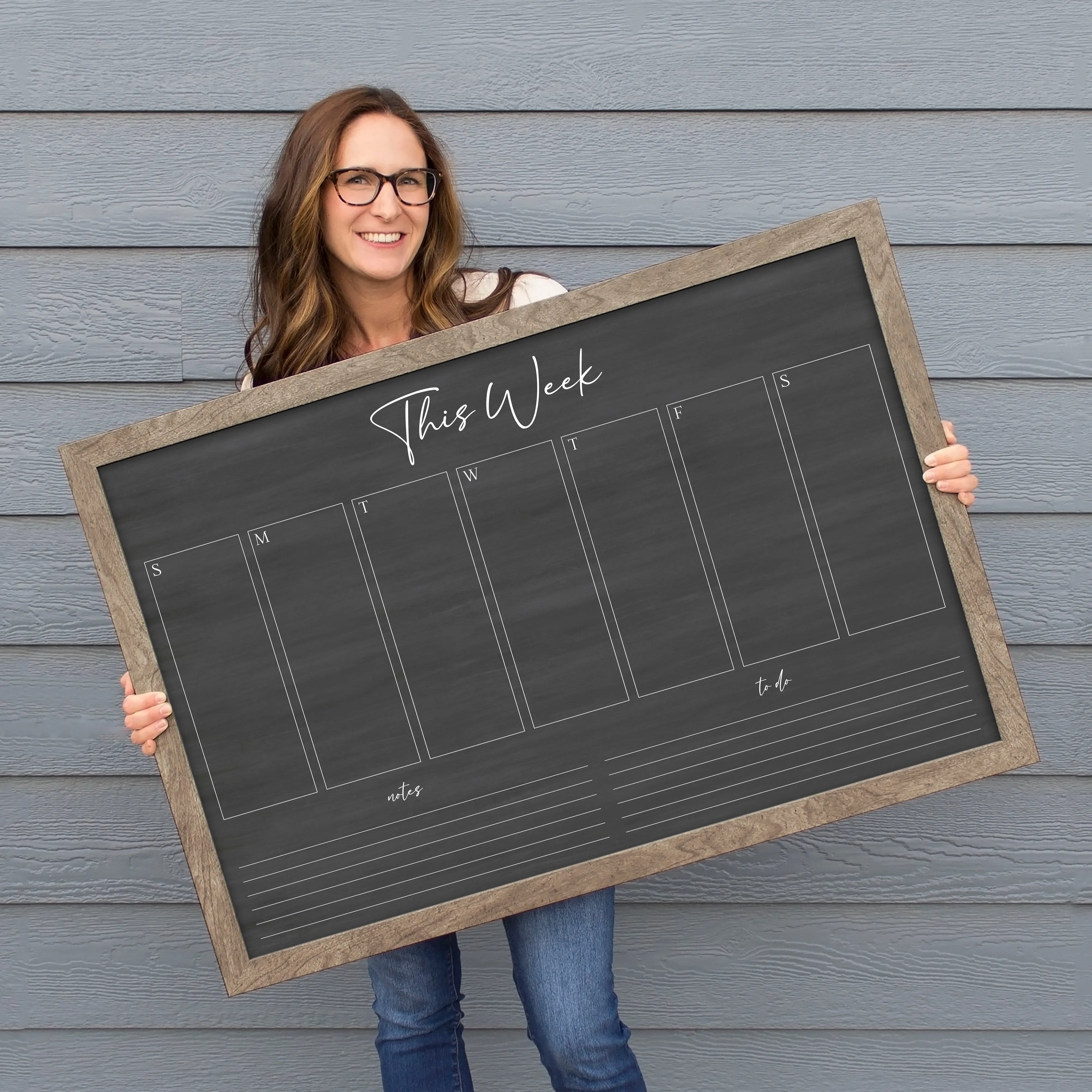 Weekly Framed Chalkboard Calendar   2 sections | Horizontal Pennington