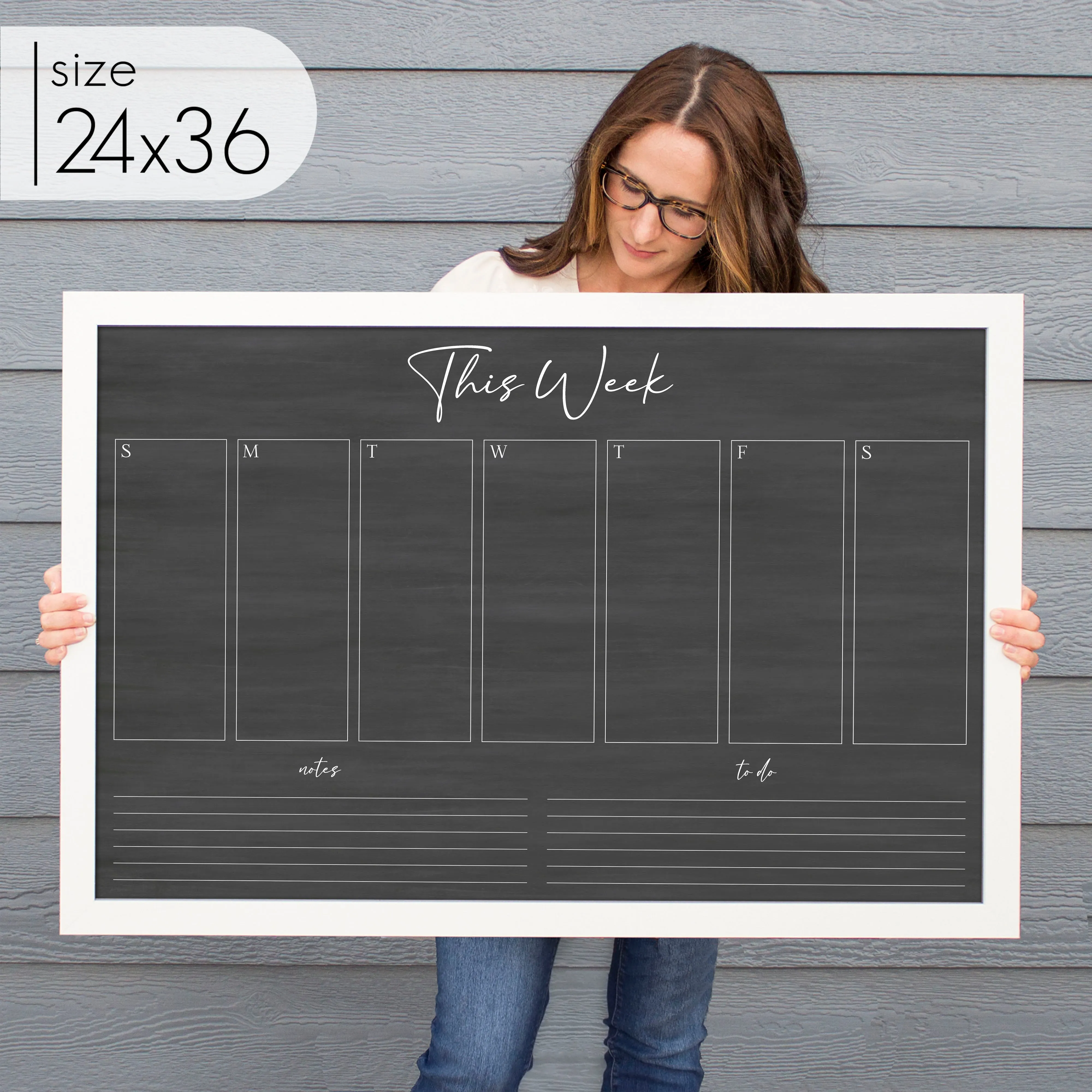 Weekly Framed Chalkboard Calendar   2 sections | Horizontal Pennington