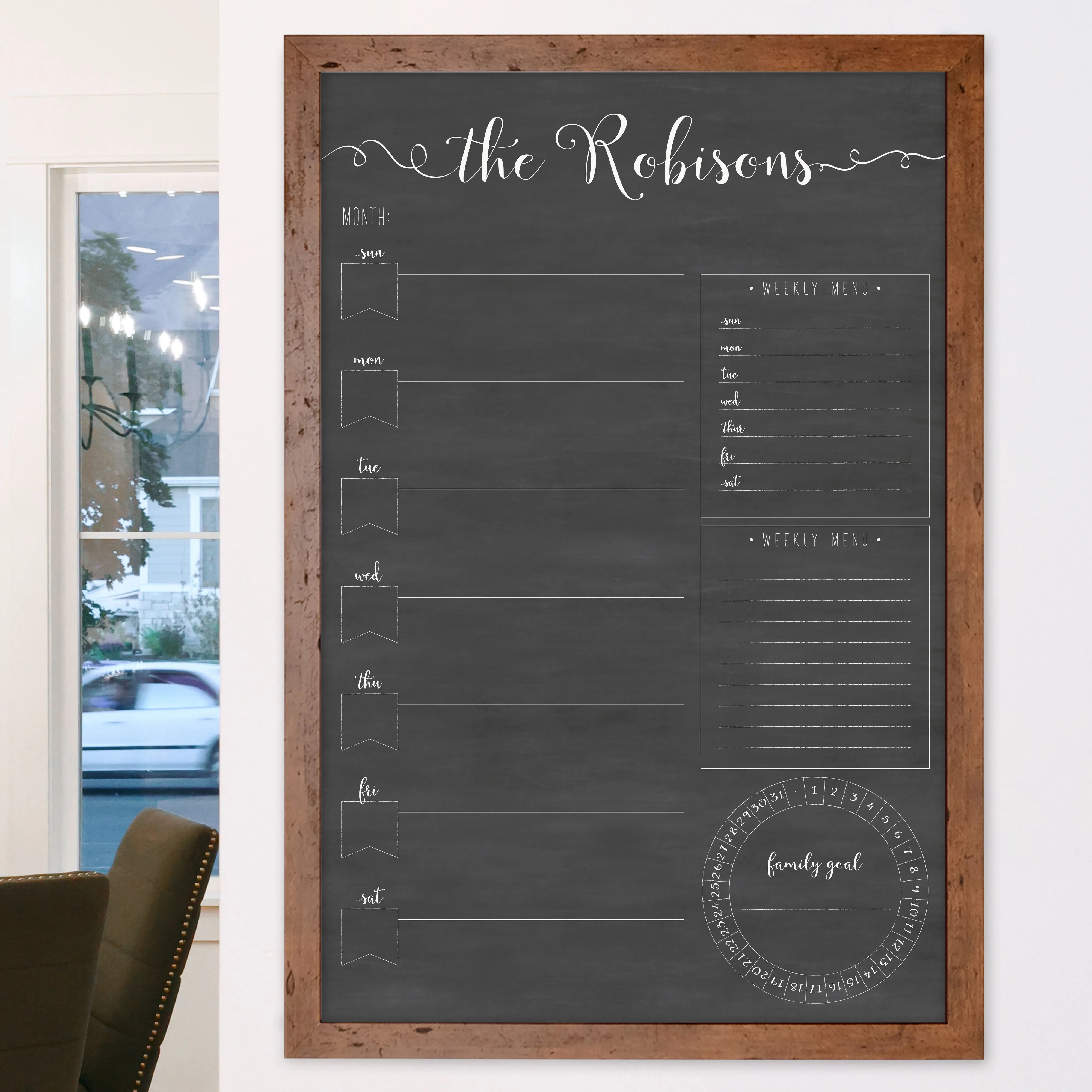 Weekly Framed Chalkboard Calendar   3 sections | Vertical Knope