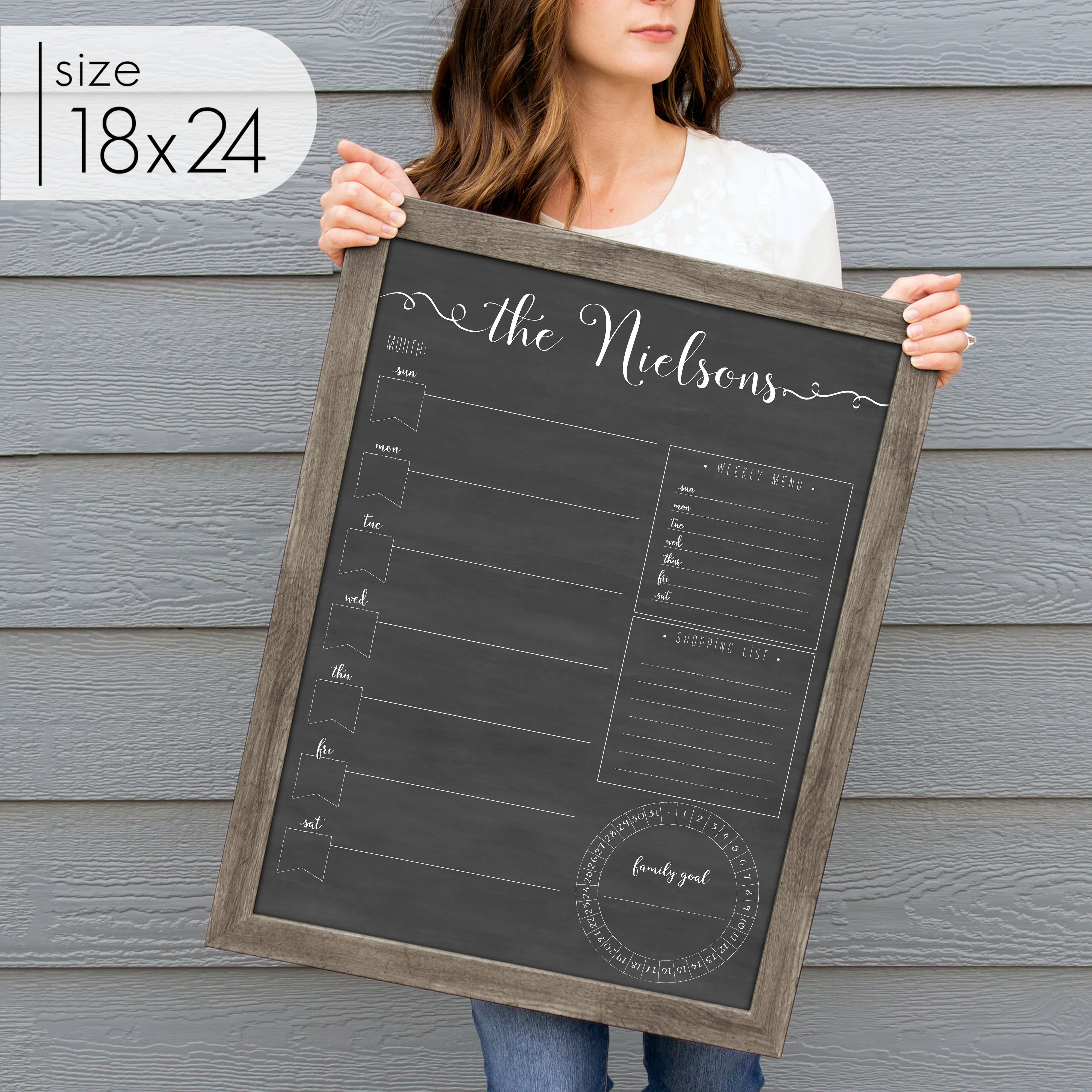 Weekly Framed Chalkboard Calendar   3 sections | Vertical Knope