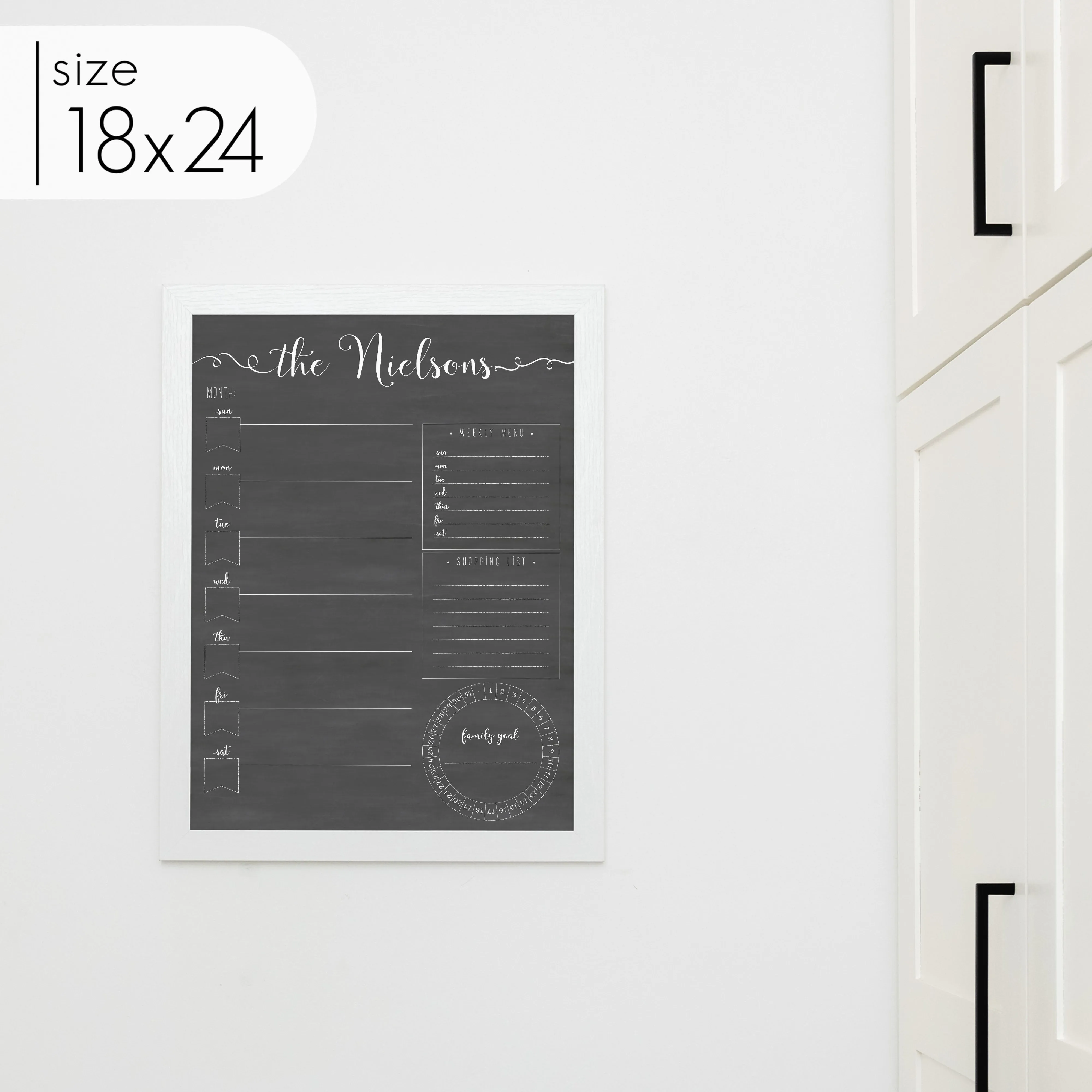 Weekly Framed Chalkboard Calendar   3 sections | Vertical Knope