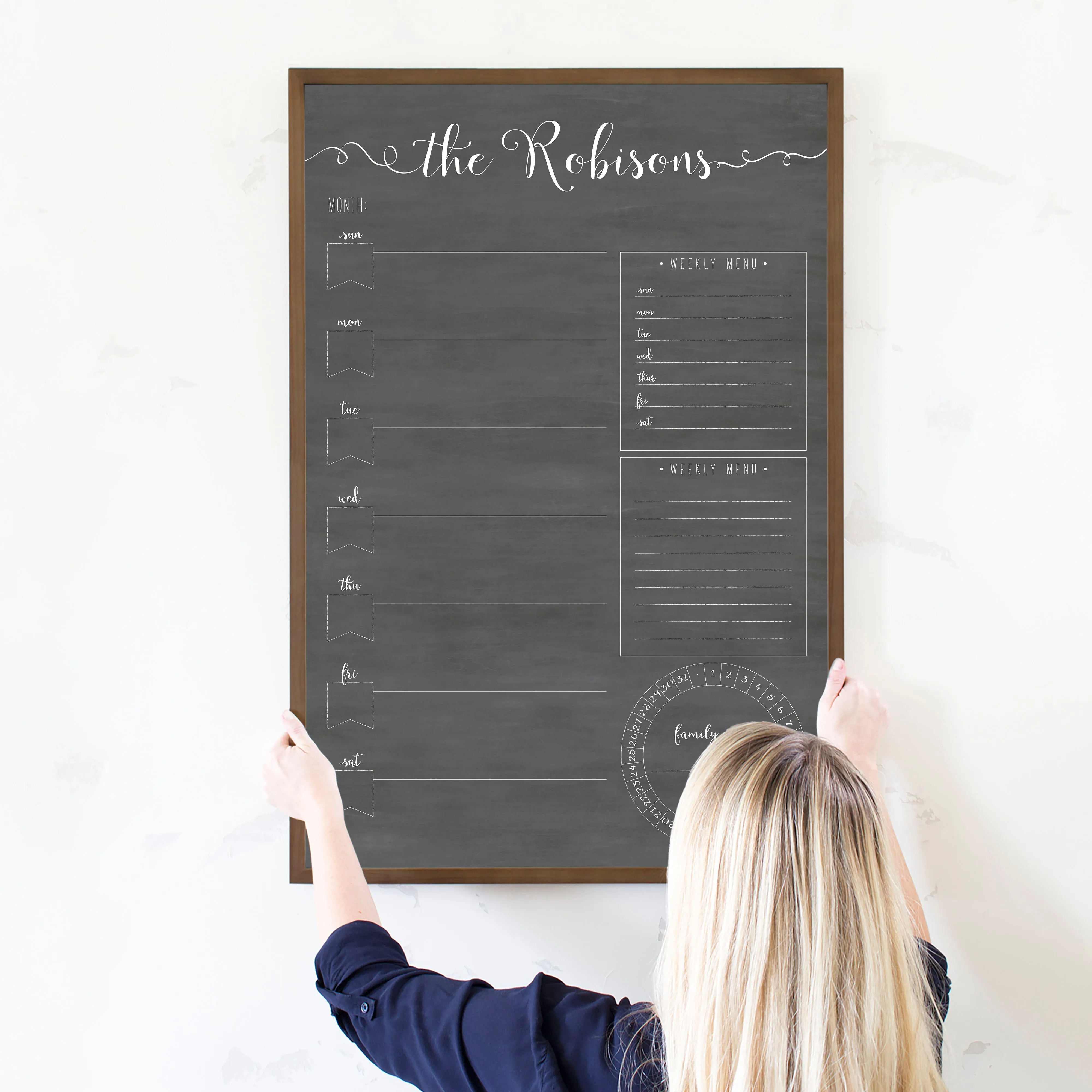 Weekly Framed Chalkboard Calendar   3 sections | Vertical Knope