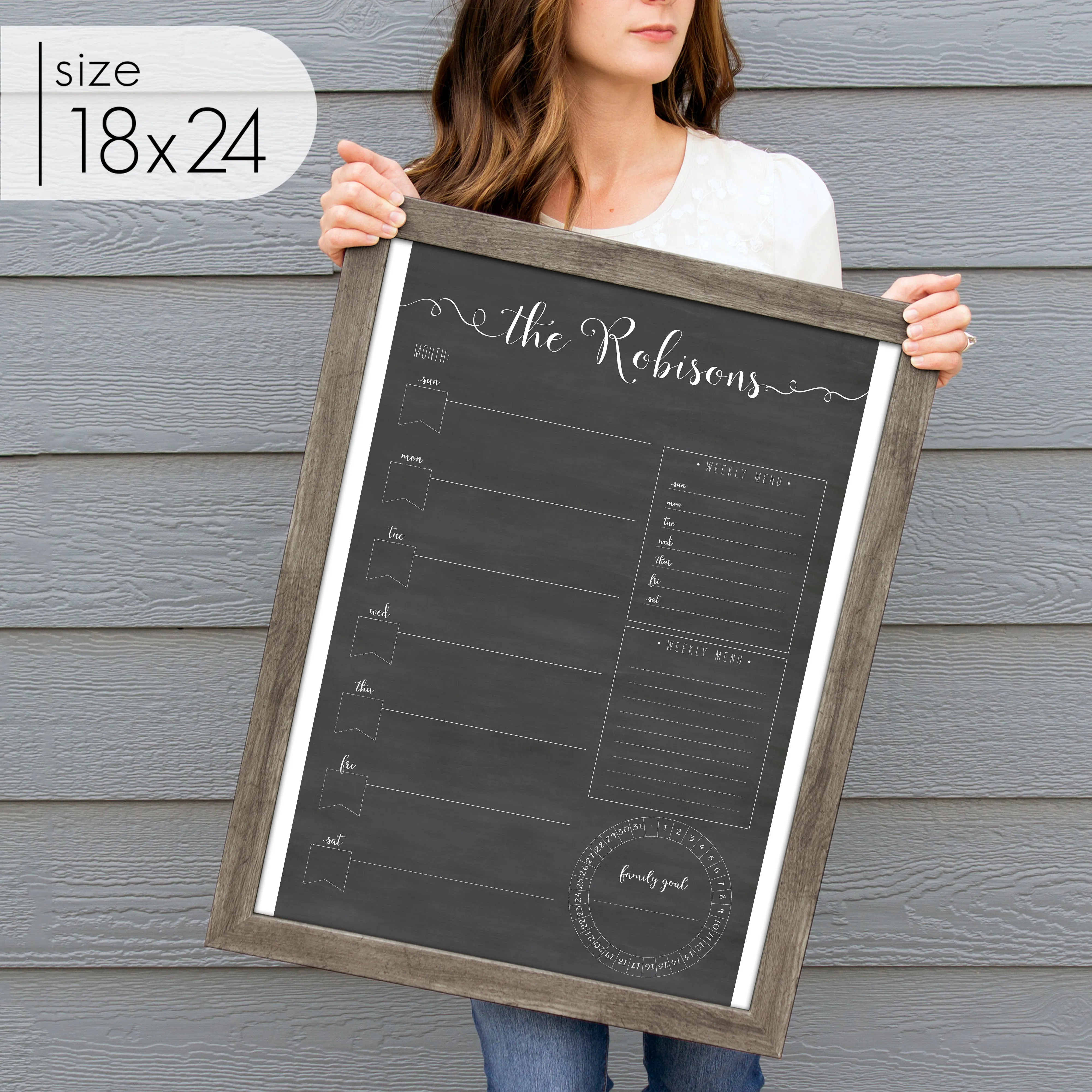 Weekly Framed Chalkboard Calendar   3 sections | Vertical Knope