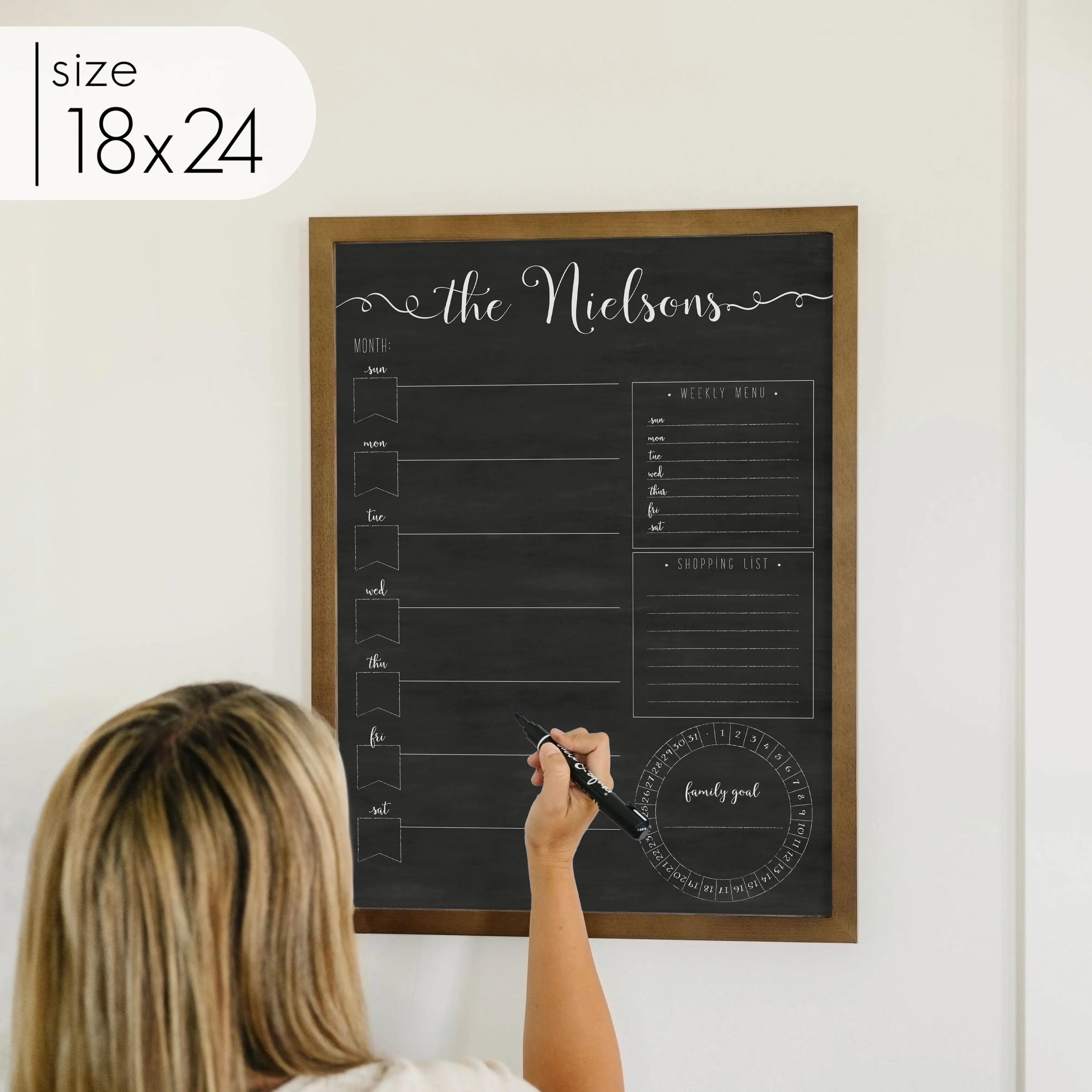 Weekly Framed Chalkboard Calendar   3 sections | Vertical Knope