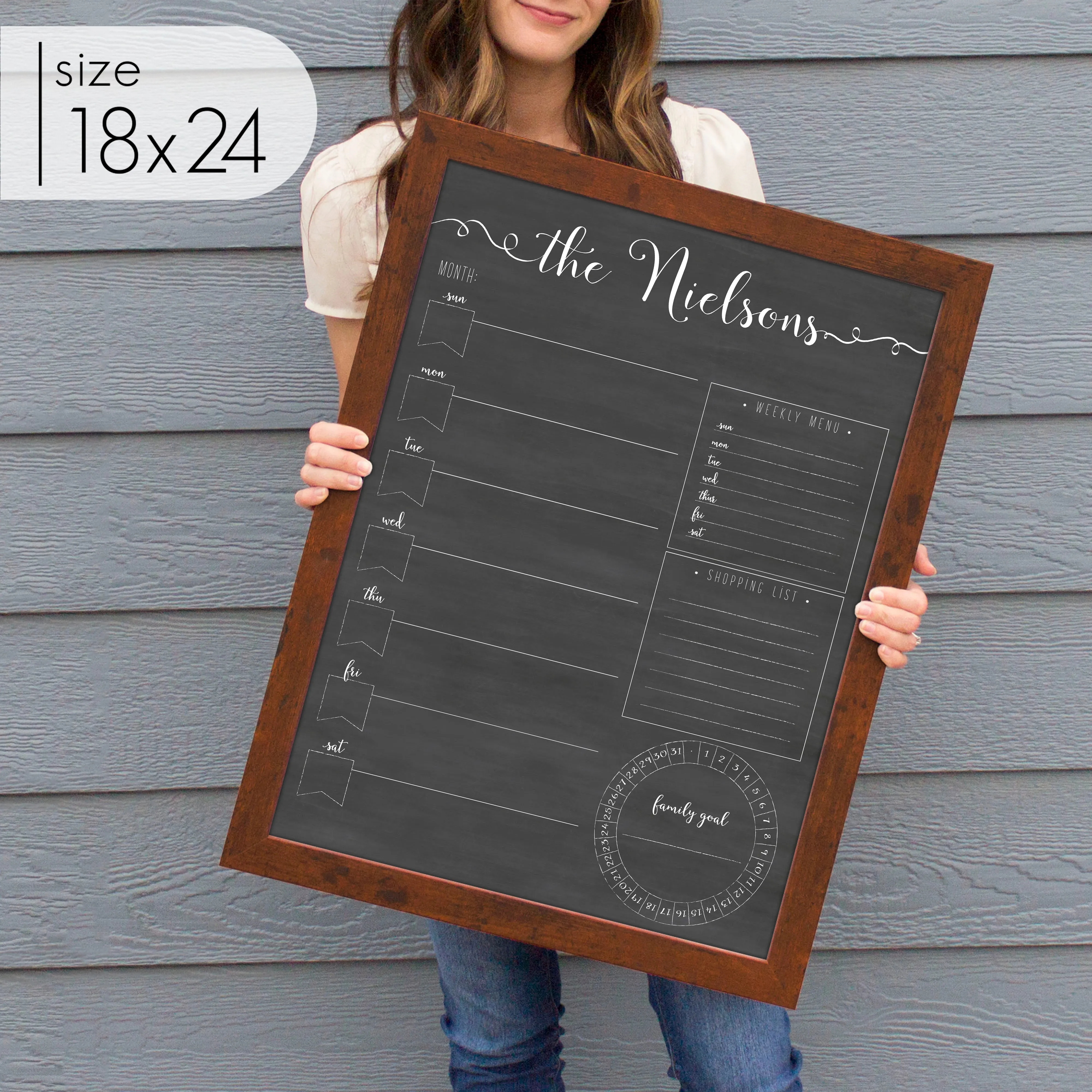 Weekly Framed Chalkboard Calendar   3 sections | Vertical Knope