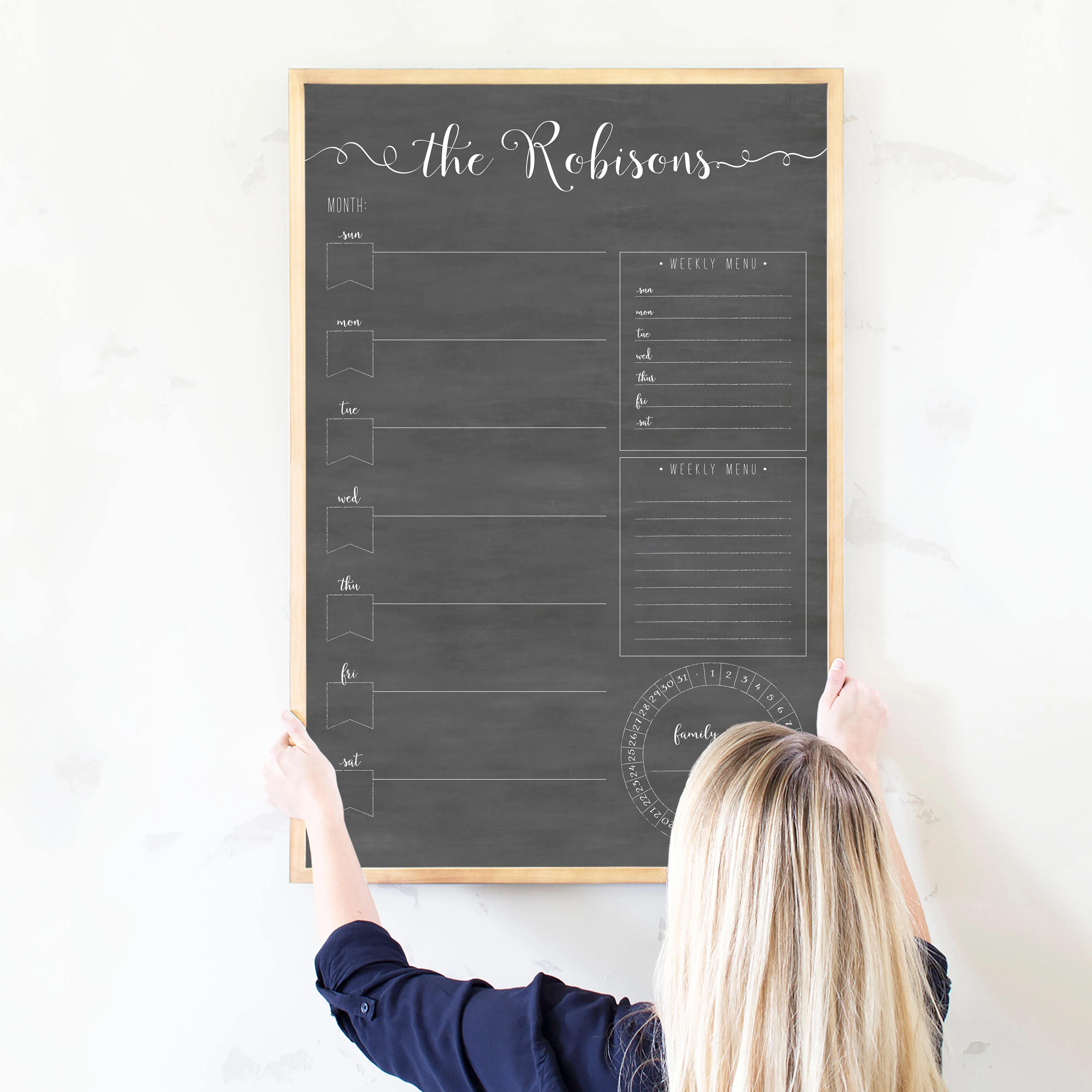 Weekly Framed Chalkboard Calendar   3 sections | Vertical Knope