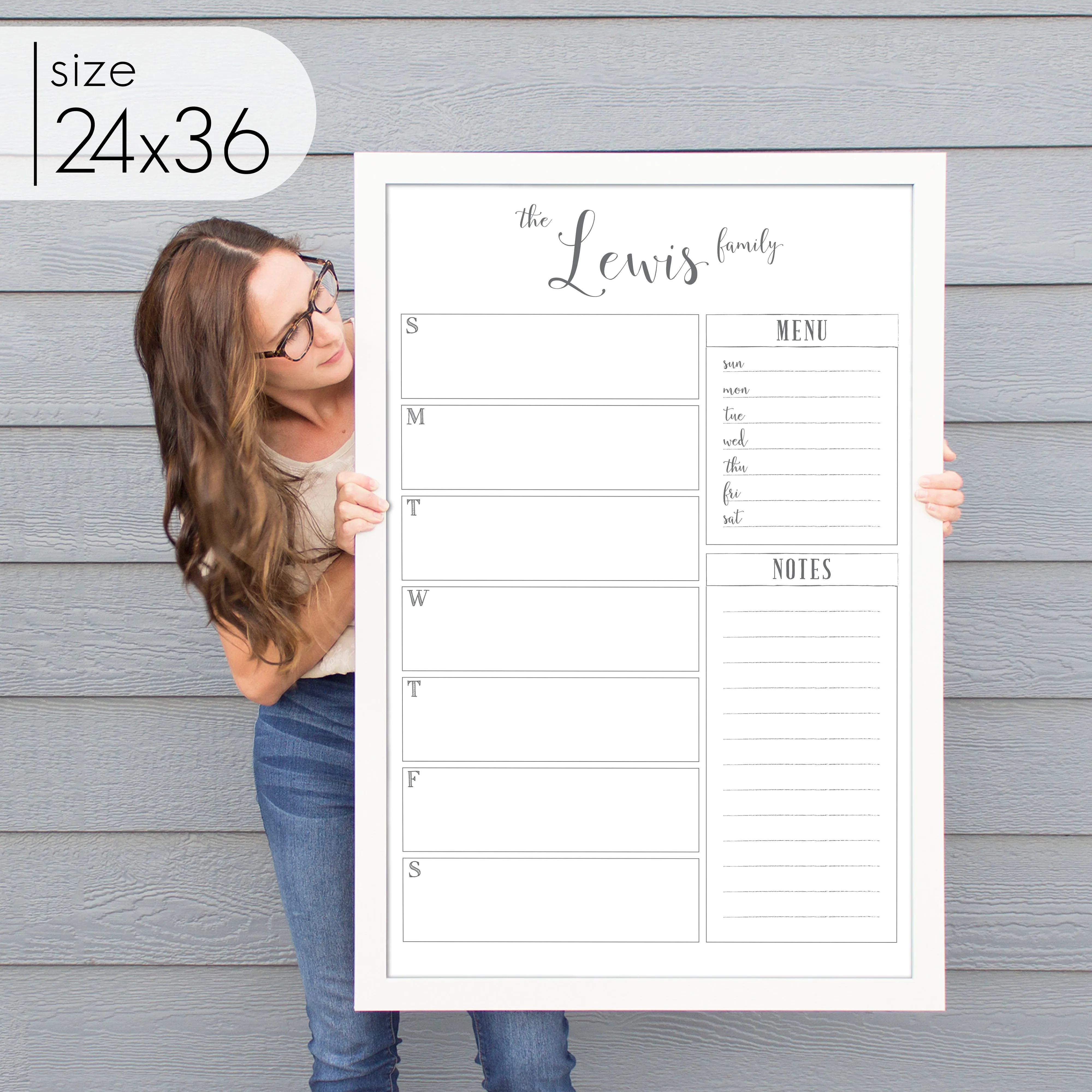 Weekly Framed Whiteboard Calendar   2 sections | Vertical Knope