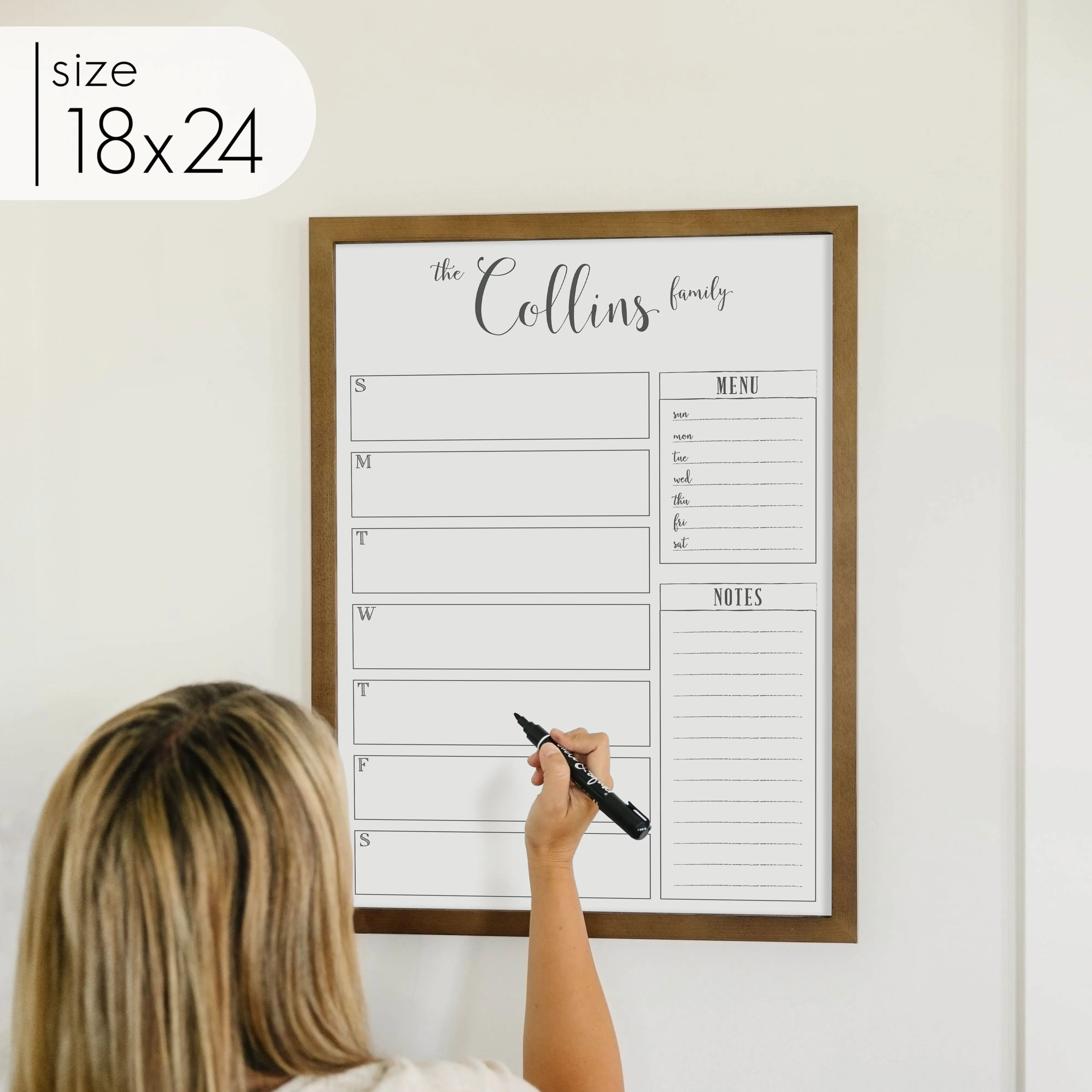 Weekly Framed Whiteboard Calendar   2 sections | Vertical Knope