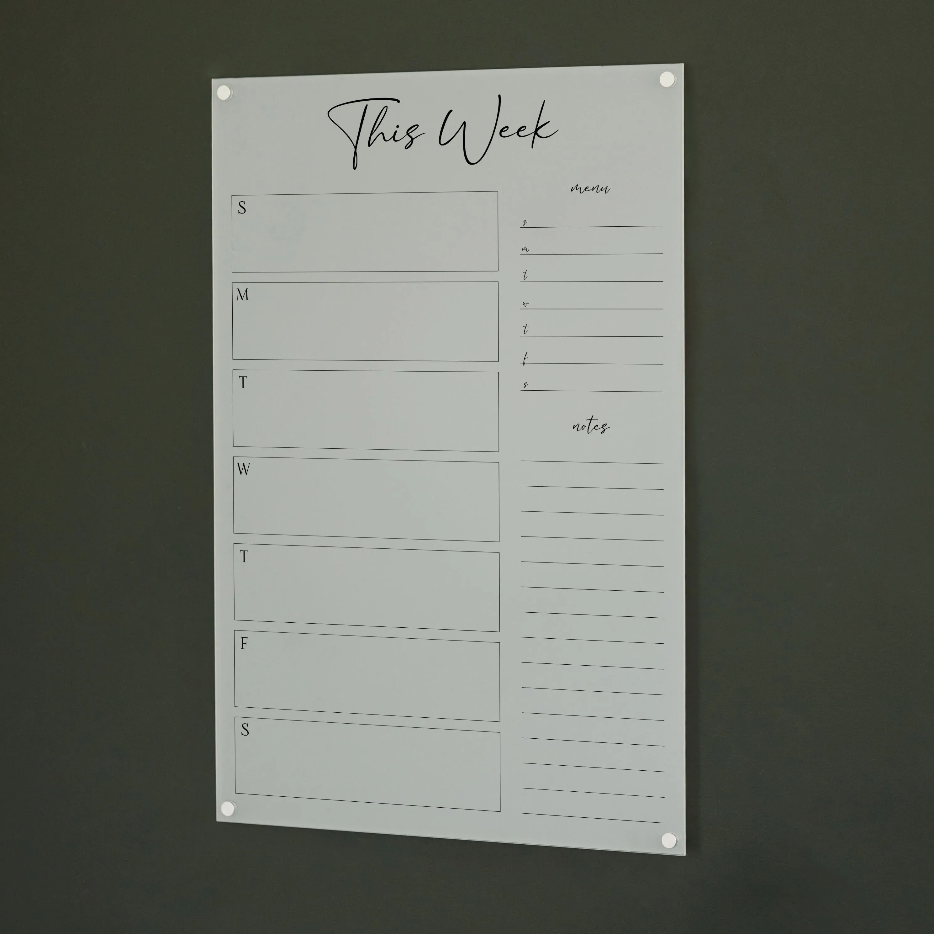 Weekly Frosted Acrylic Calendar   2 Sections | Vertical Pennington