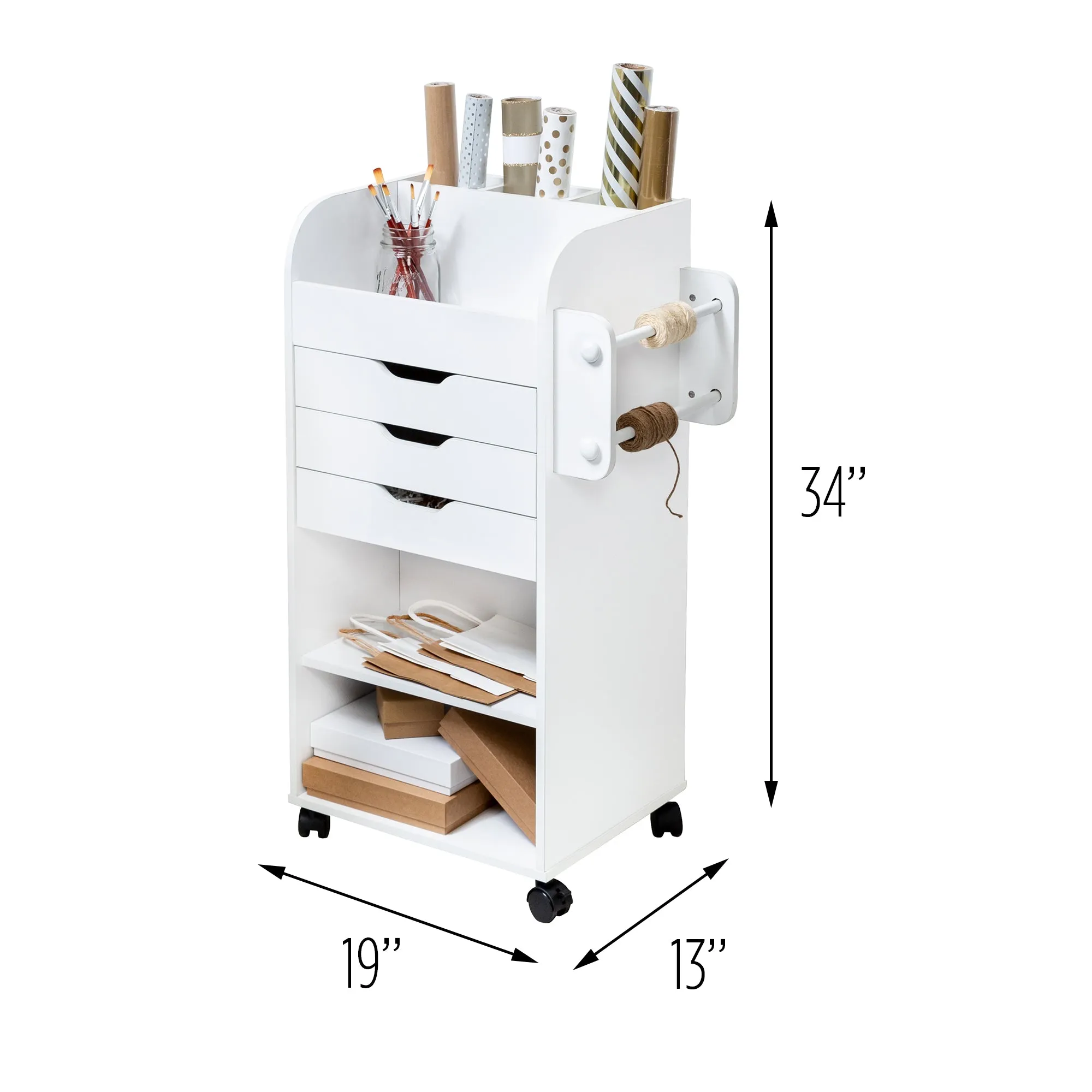 White 3-Drawer Gift Wrap or Craft Storage Cart