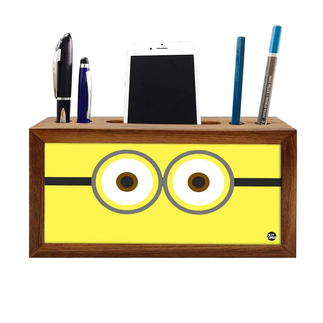 Wooden Desk Organizers Pen Stand for Mobile Holder - Cute Eyes