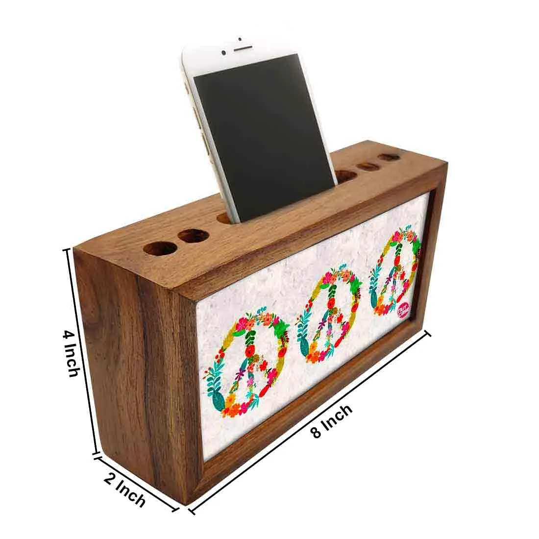 Wooden desktop organiser Pen Mobile Stand - Peace