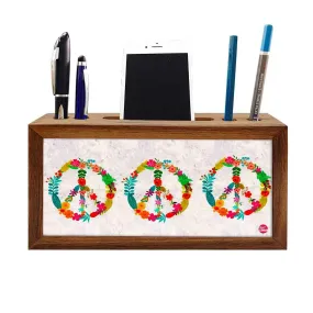 Wooden desktop organiser Pen Mobile Stand - Peace