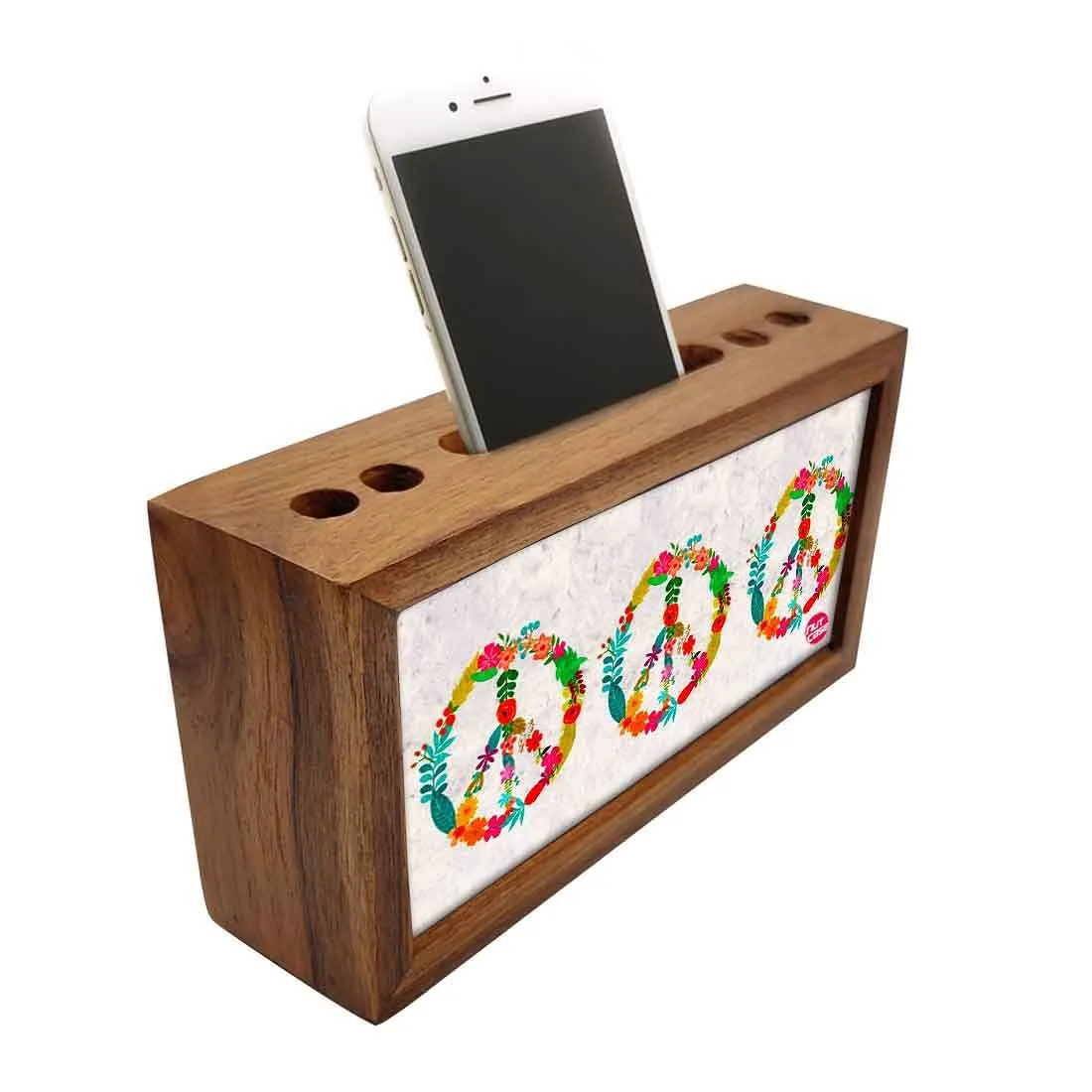 Wooden desktop organiser Pen Mobile Stand - Peace