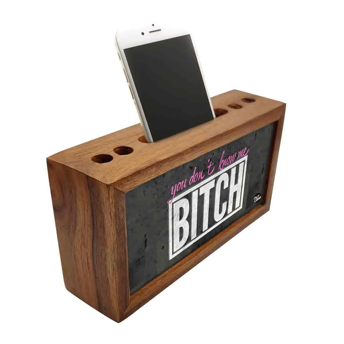 Wooden Pen Holder for Desk - Bitch