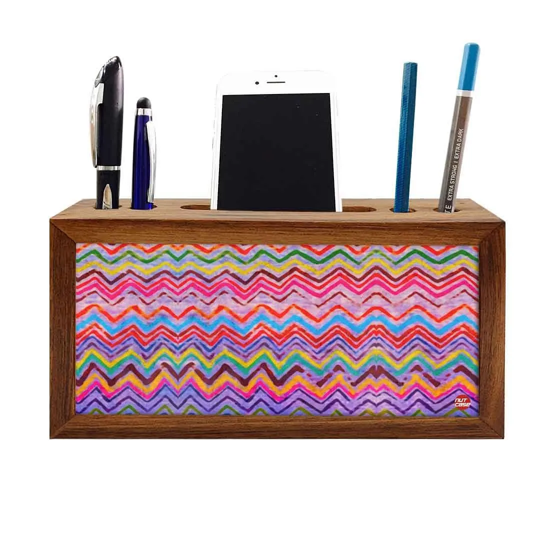 Wooden pen organizer Mobile Stand - Tapestry Zag