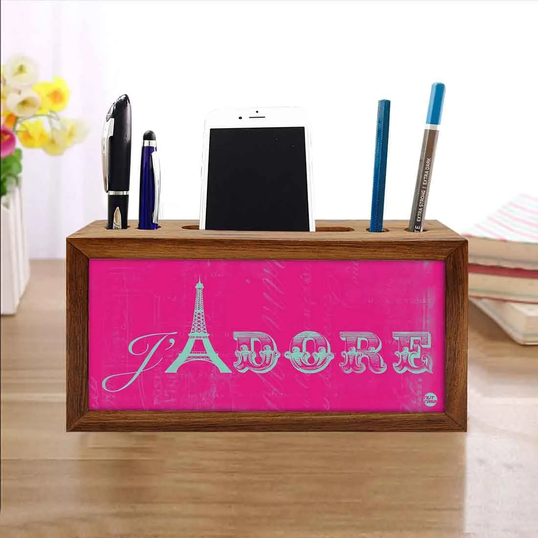 Wooden Stationery Organiser Pen Mobile Stand - Jadore