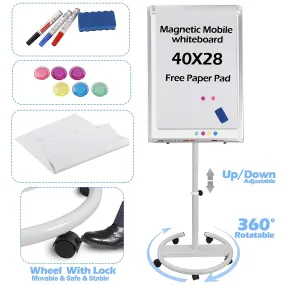 ZENY™ Mobile Magnetic Dry Erase Board 40''x28'' Magnetic Whiteboard On Wheels,Height Adjustable