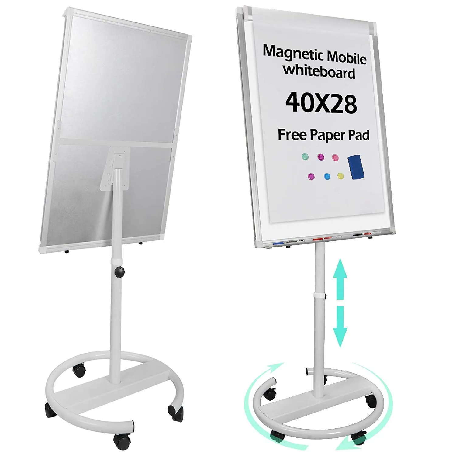 ZENY™ Mobile Magnetic Dry Erase Board 40''x28'' Magnetic Whiteboard On Wheels,Height Adjustable